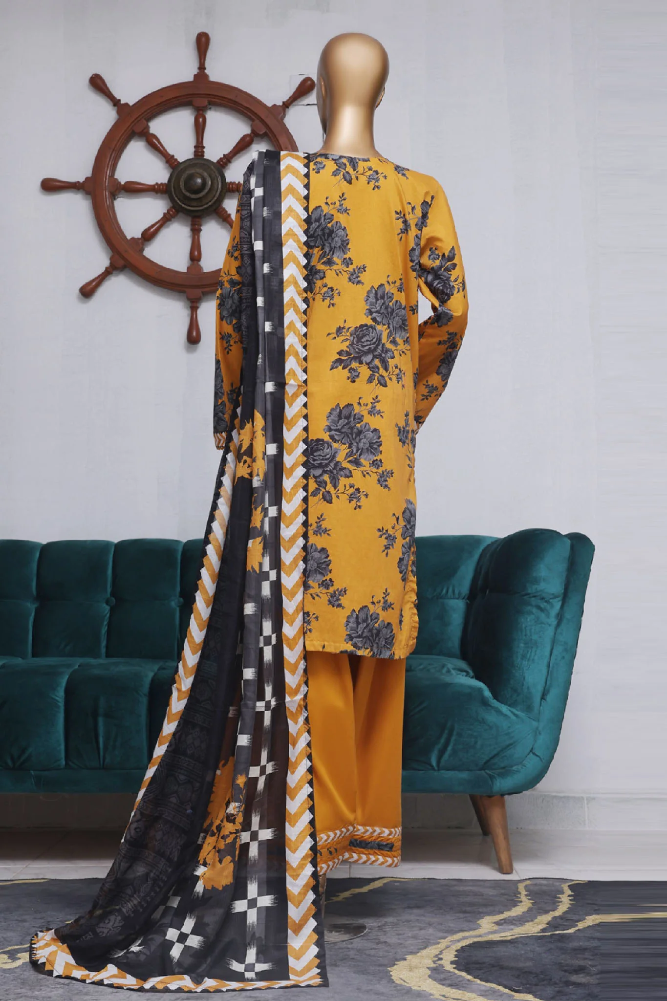 Bin Saeed Exclusive Printed Lawn With Farshi Shalwar Vol-04 Suit-NSM-2119-Yellow - Image 3