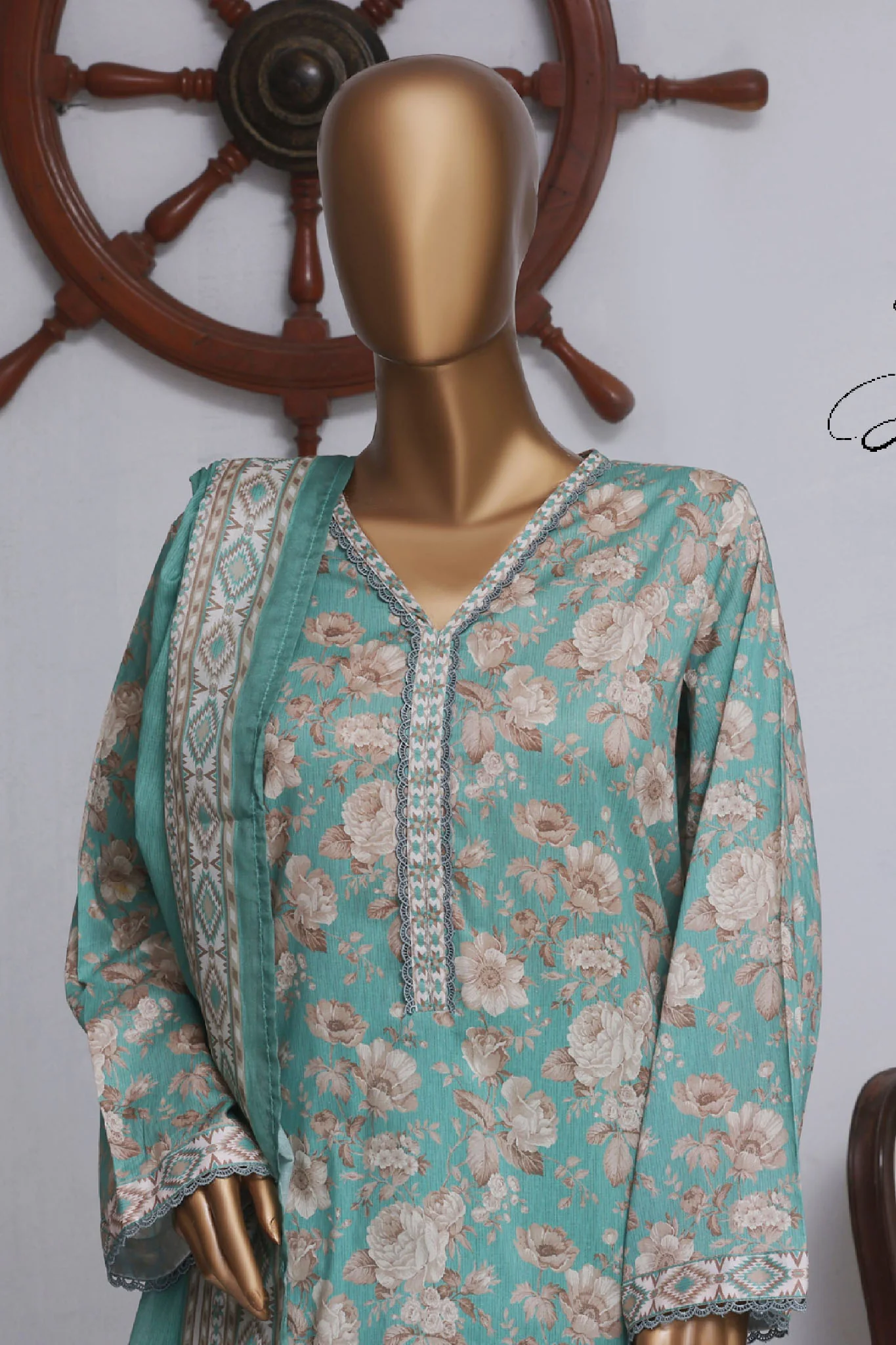 Bin Saeed Exclusive Printed Lawn With Farshi Shalwar Vol-04 Suit-NSM-2125-Green - Image 3