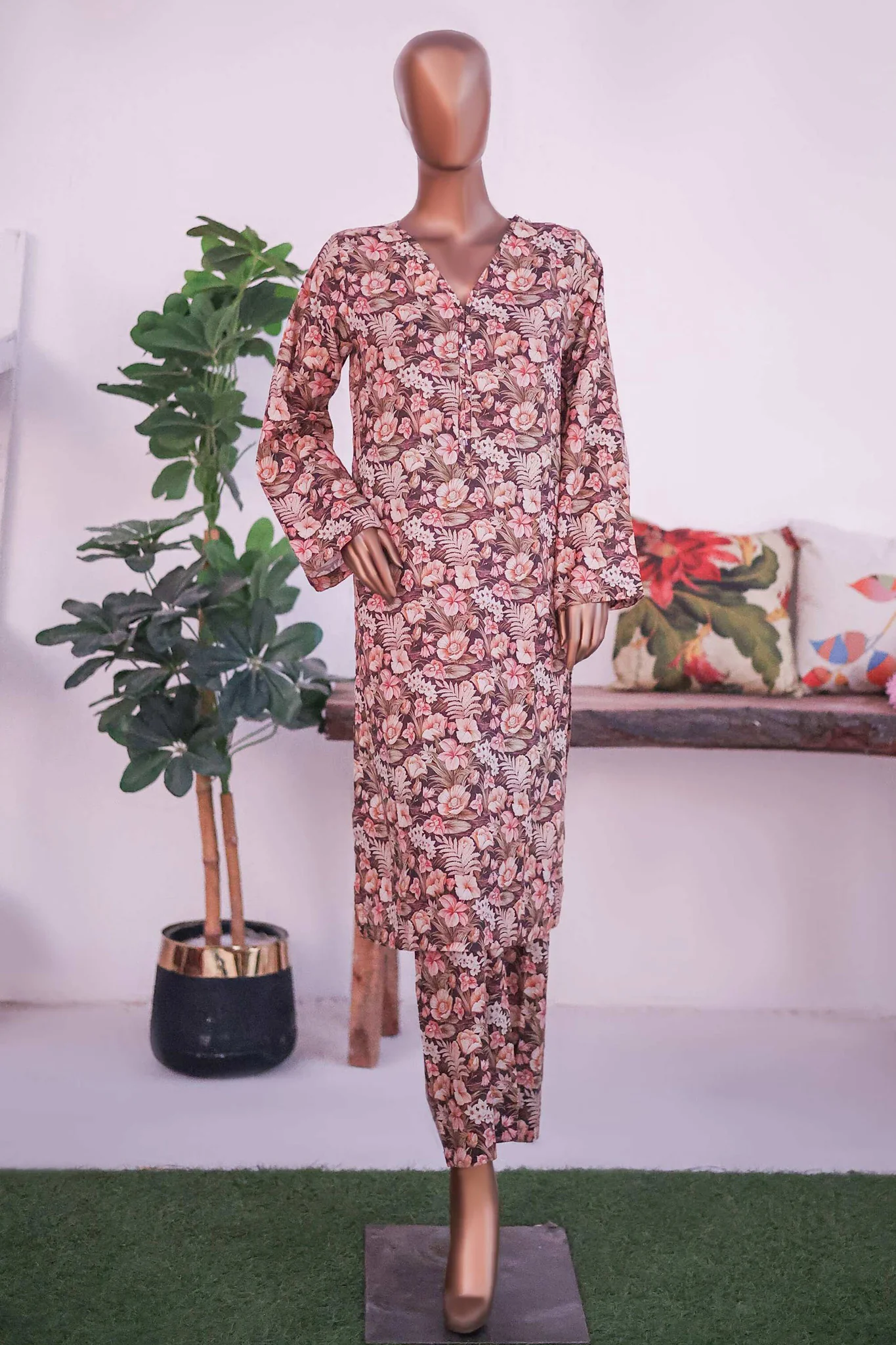 Bin Saeed Stitched 2 Piece Co Ords Cotton Vol-03 Suit-WCK-1080-Brown