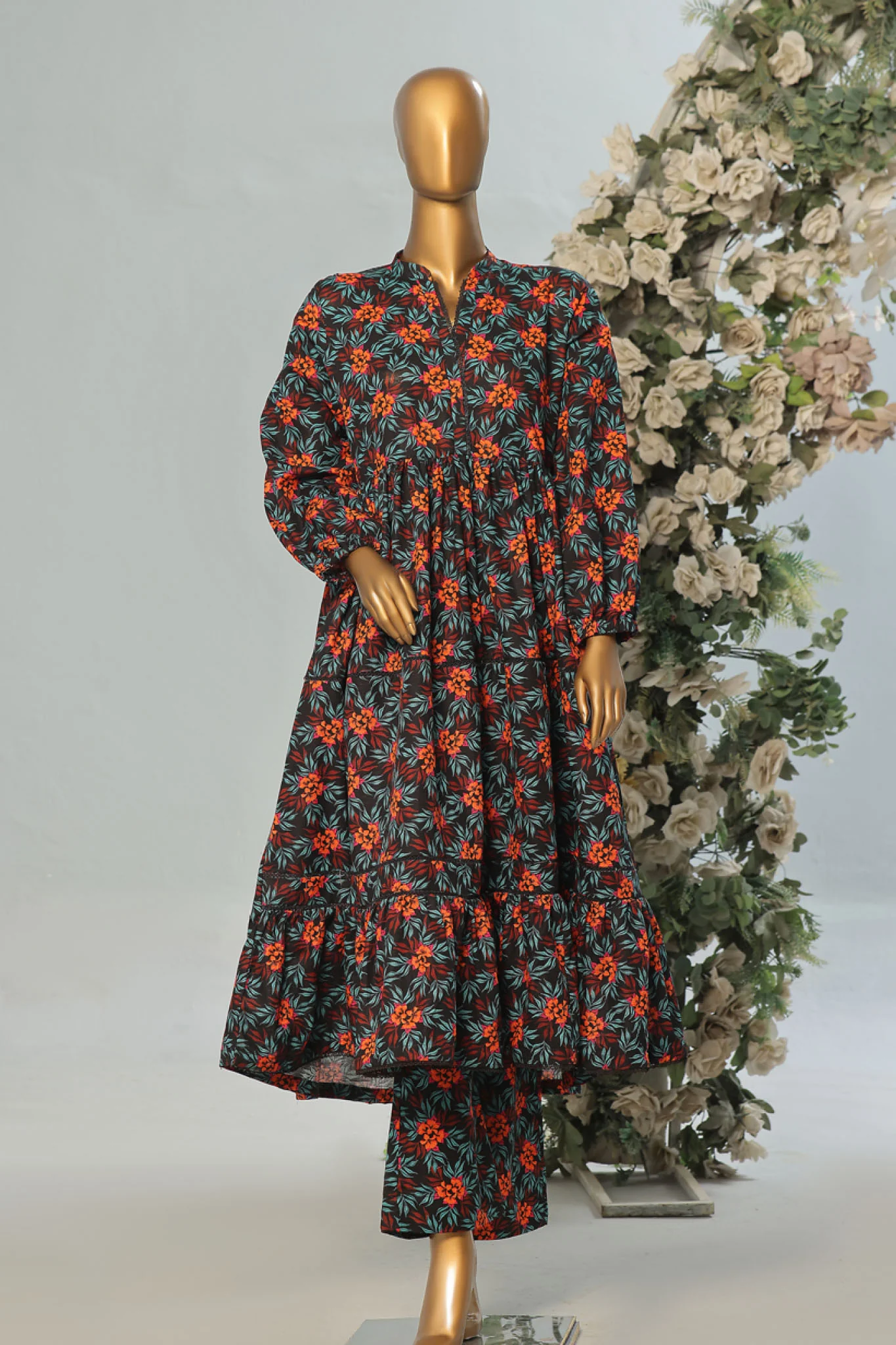 Bin Saeed Stitched 2 Piece Exclusive Printed Khaddar Frocks Vol-01 Suit-WKST-1276-Black