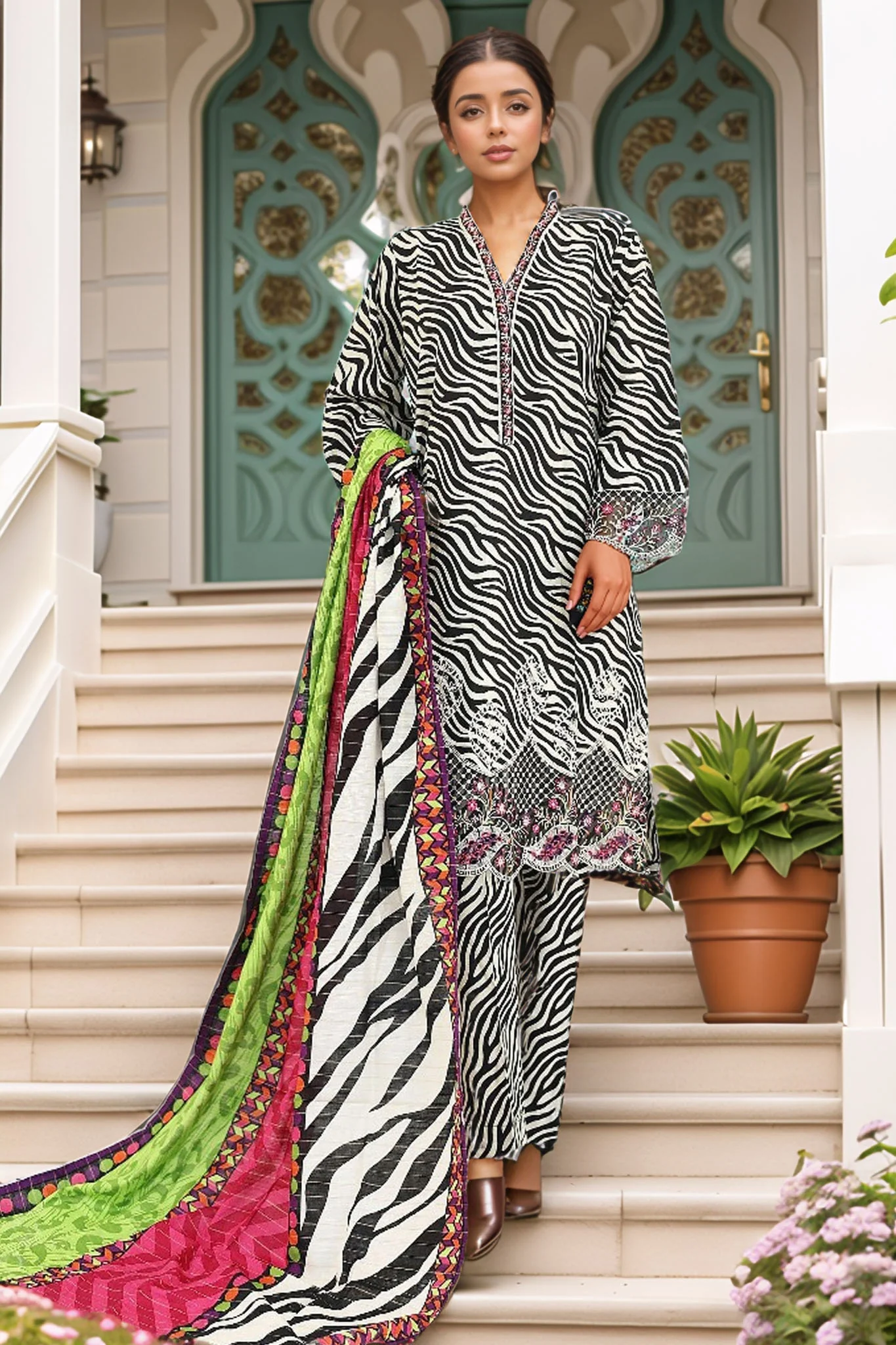 Bin Saeed Stitched 3 Piece Chikankari Emb Khaddar Suit-WK-1100-Black