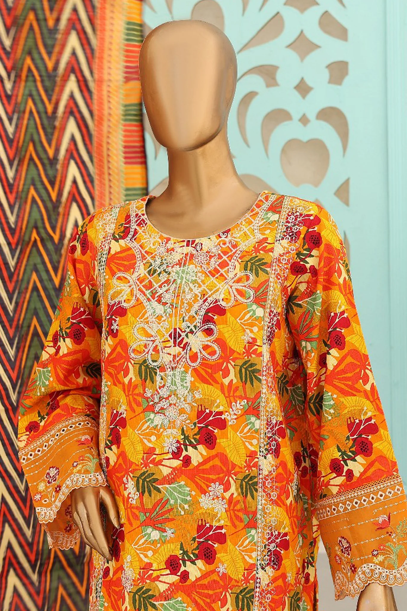 Bin Saeed Stitched 3 Piece Chikankari Emb Khaddar Suit-WK-1113-Multi - Image 2