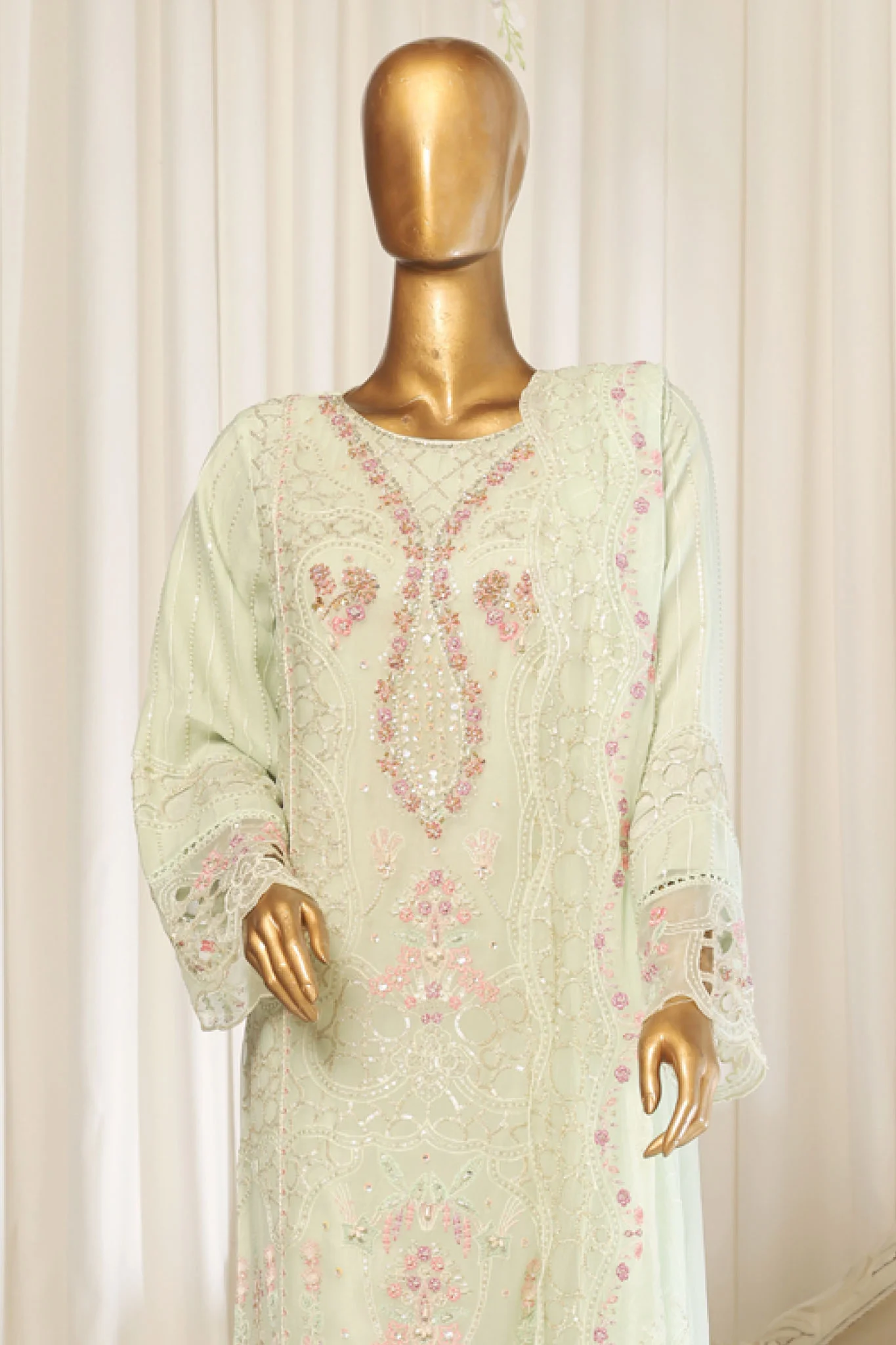 Bin Saeed Stitched 3 Piece Emb Chiffon Suit-BILL-1787-Pista - Image 2