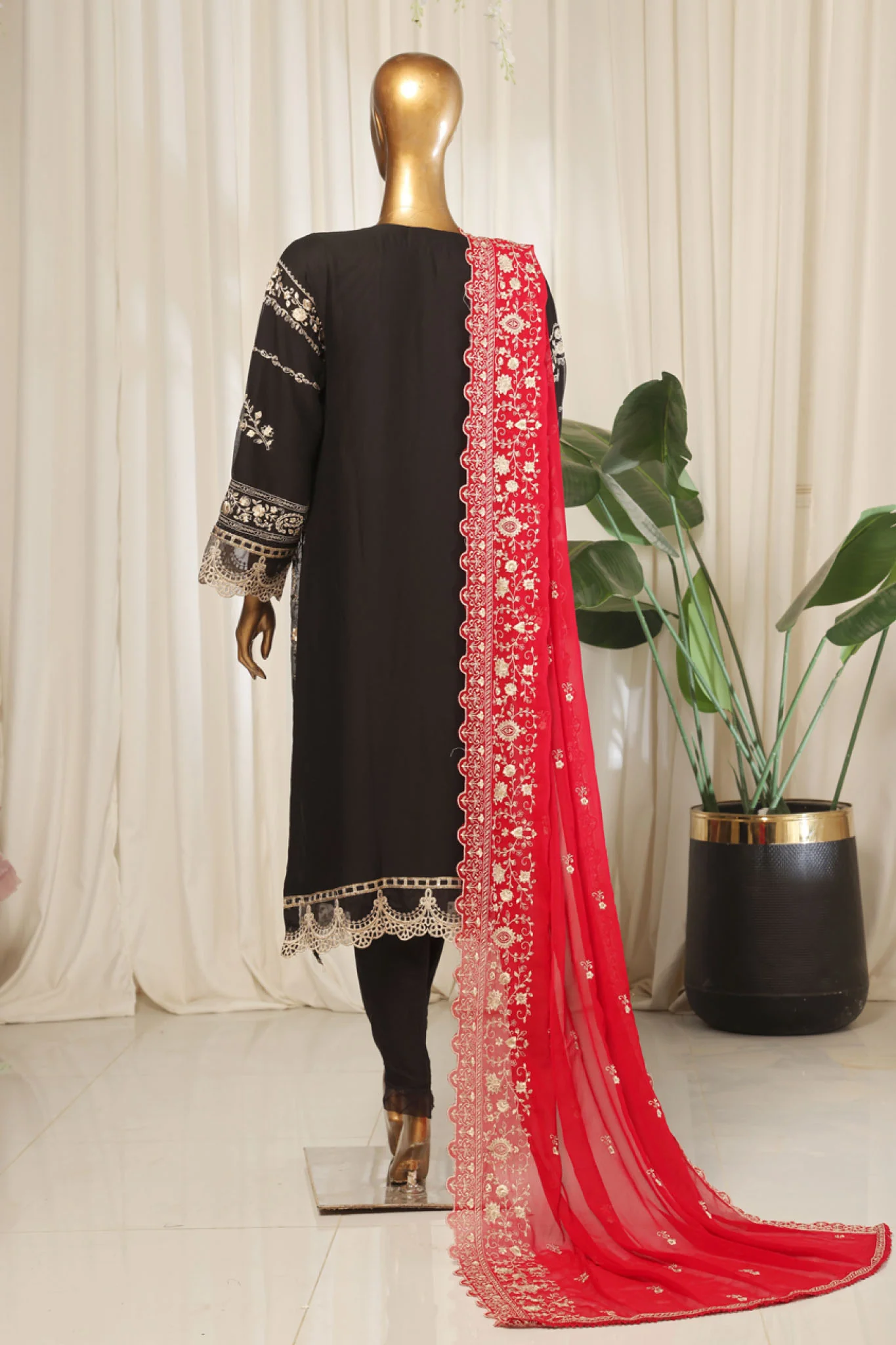 Bin Saeed Stitched 3 Piece Emb Chiffon Suit-OMSC-1788-Black - Image 3