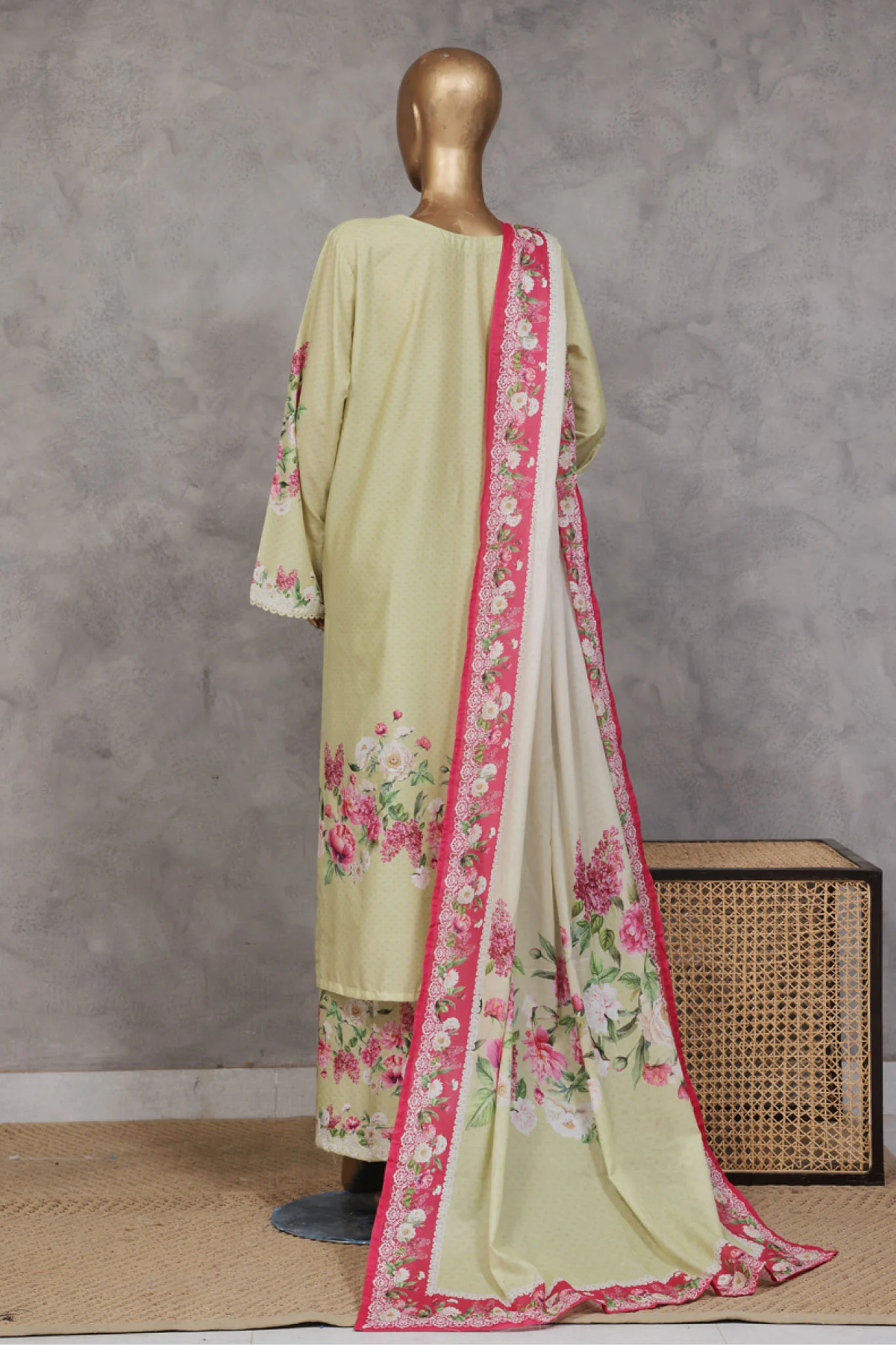 Bin Saeed Stitched 3 Piece Exc Emb Lawn Vol-02 Suit-SM-2100-Pista - Image 3