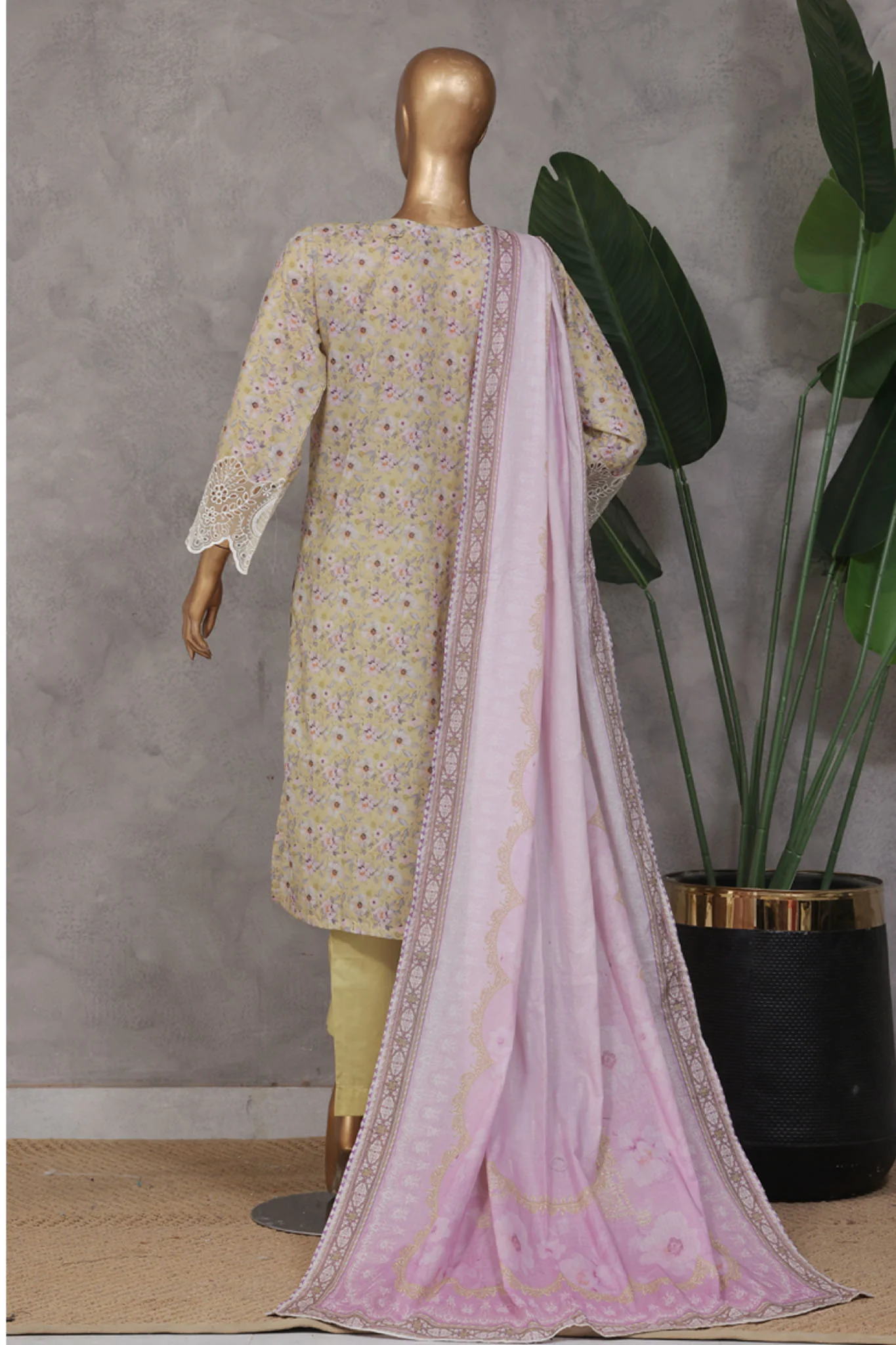 Bin Saeed Stitched 3 Piece Exc Emb Lawn Vol-02 Suit-SM-2102-Yellow - Image 3
