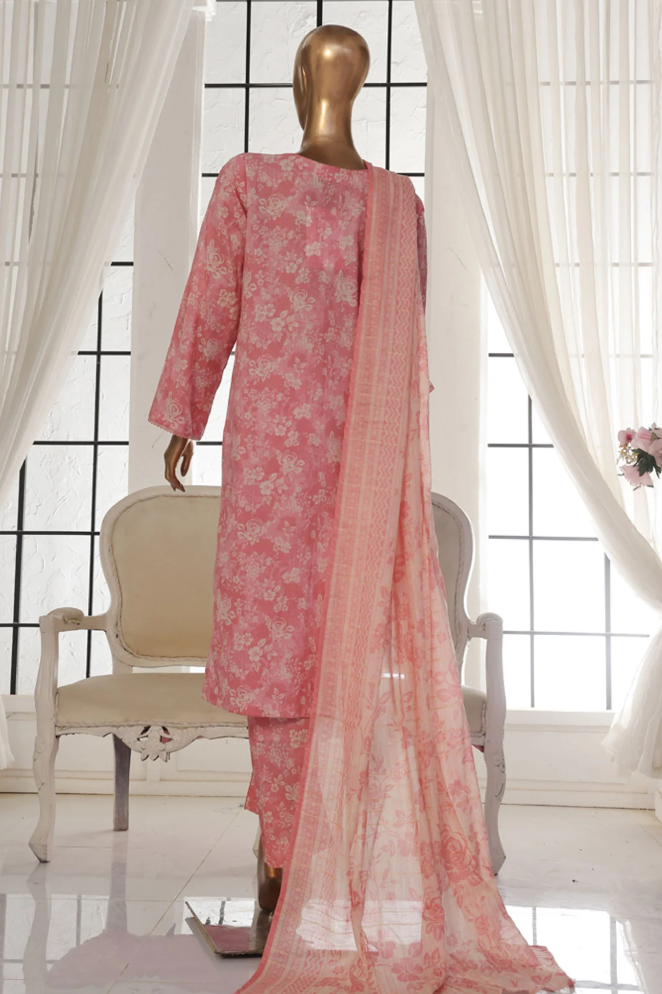 Bin Saeed Stitched 3 Piece Exc Printed Lawn Vol-02 Collection-SM-1713-Pink - Image 3
