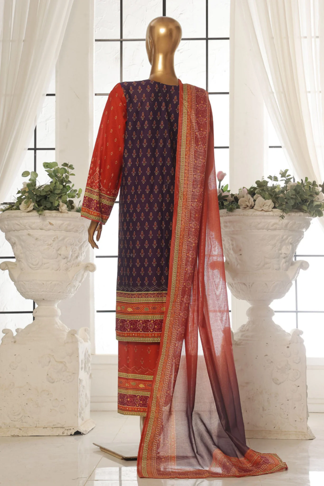 Bin Saeed Stitched 3 Piece Exc Printed Lawn Vol-02 Collection-SM-1749-Purple - Image 3