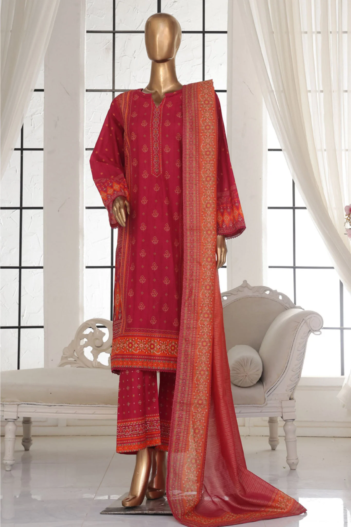 Bin Saeed Stitched 3 Piece Exc Printed Lawn Vol-02 Collection-SM-1751-Magenta