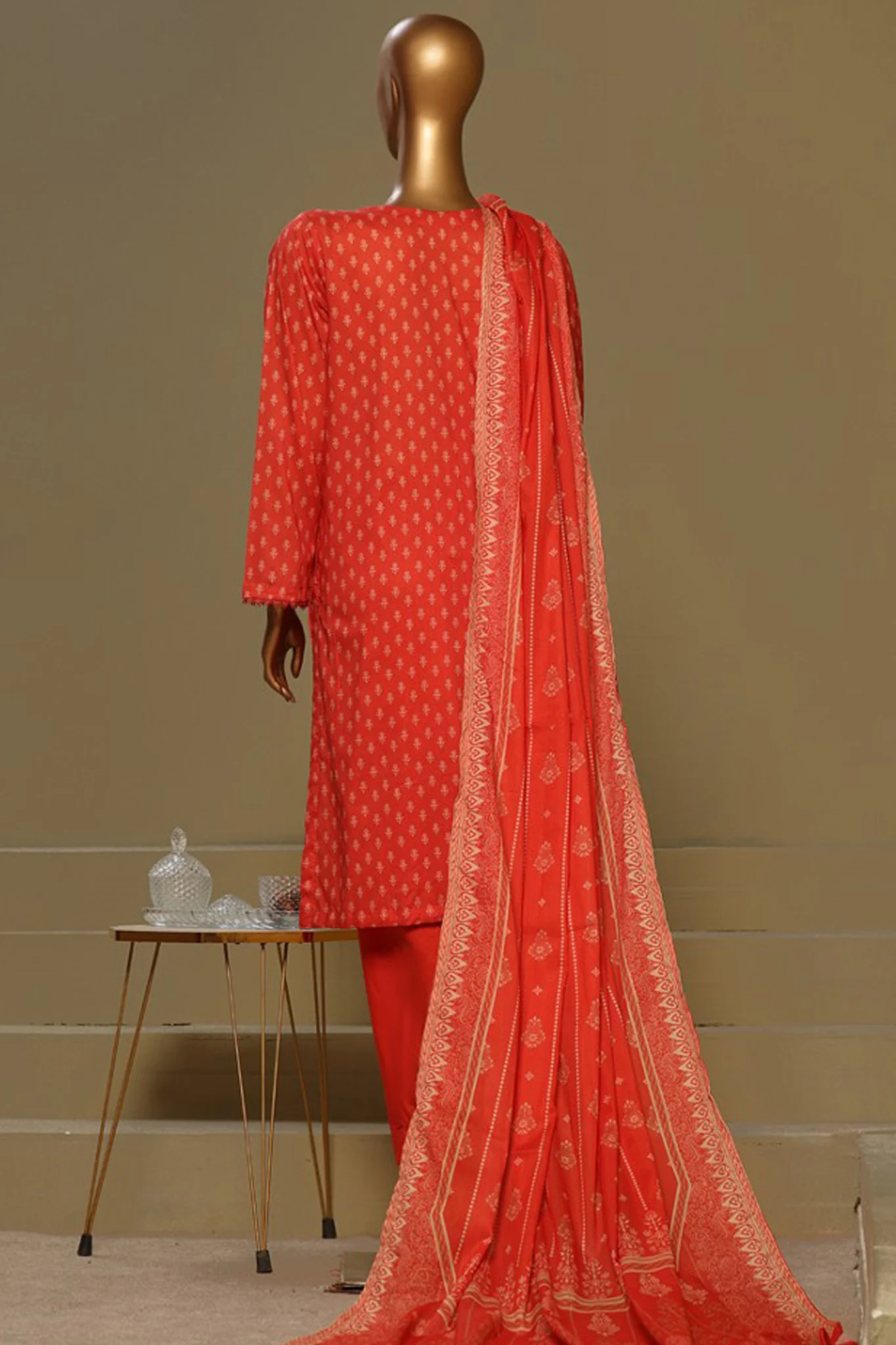 Bin Saeed Stitched 3 Piece Exclusive Chikankari Cotton Vol-01 Suit-WC-1122-Red - Image 3