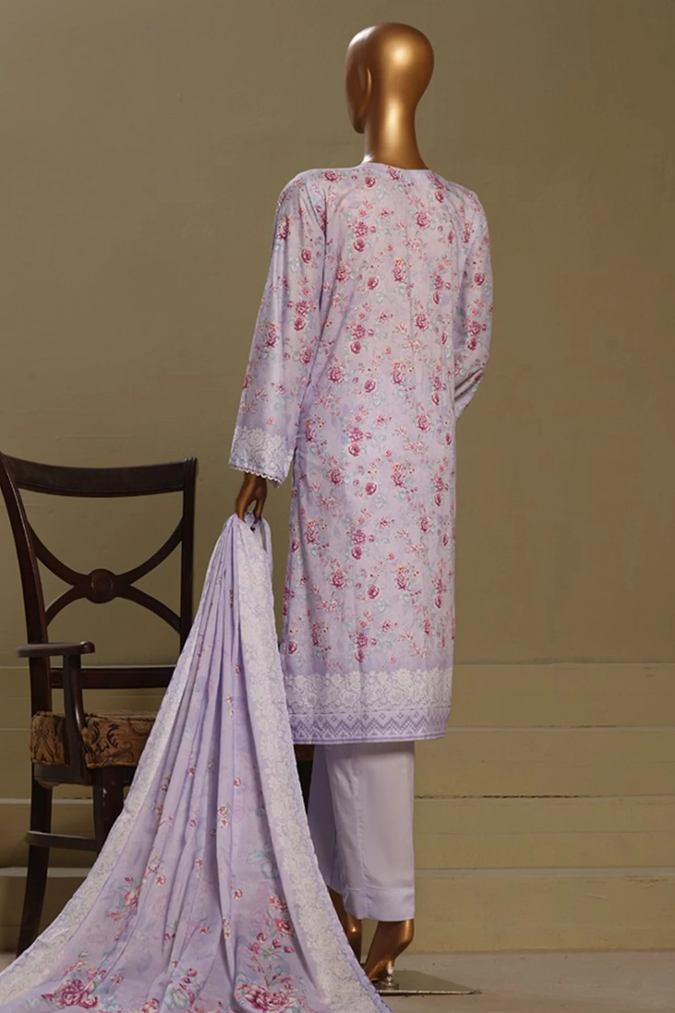 Bin Saeed Stitched 3 Piece Exclusive Chikankari Cotton Vol-01 Suit-WC-1126-Lilac - Image 3