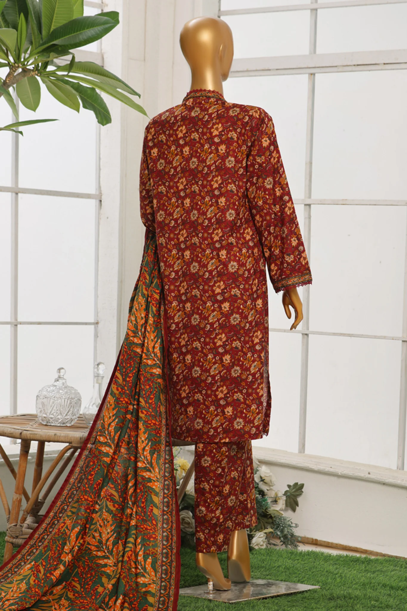 Bin Saeed Stitched 3 Piece Exclusive Cotton Vol-02 Suit-WC-1072-Rust - Image 3