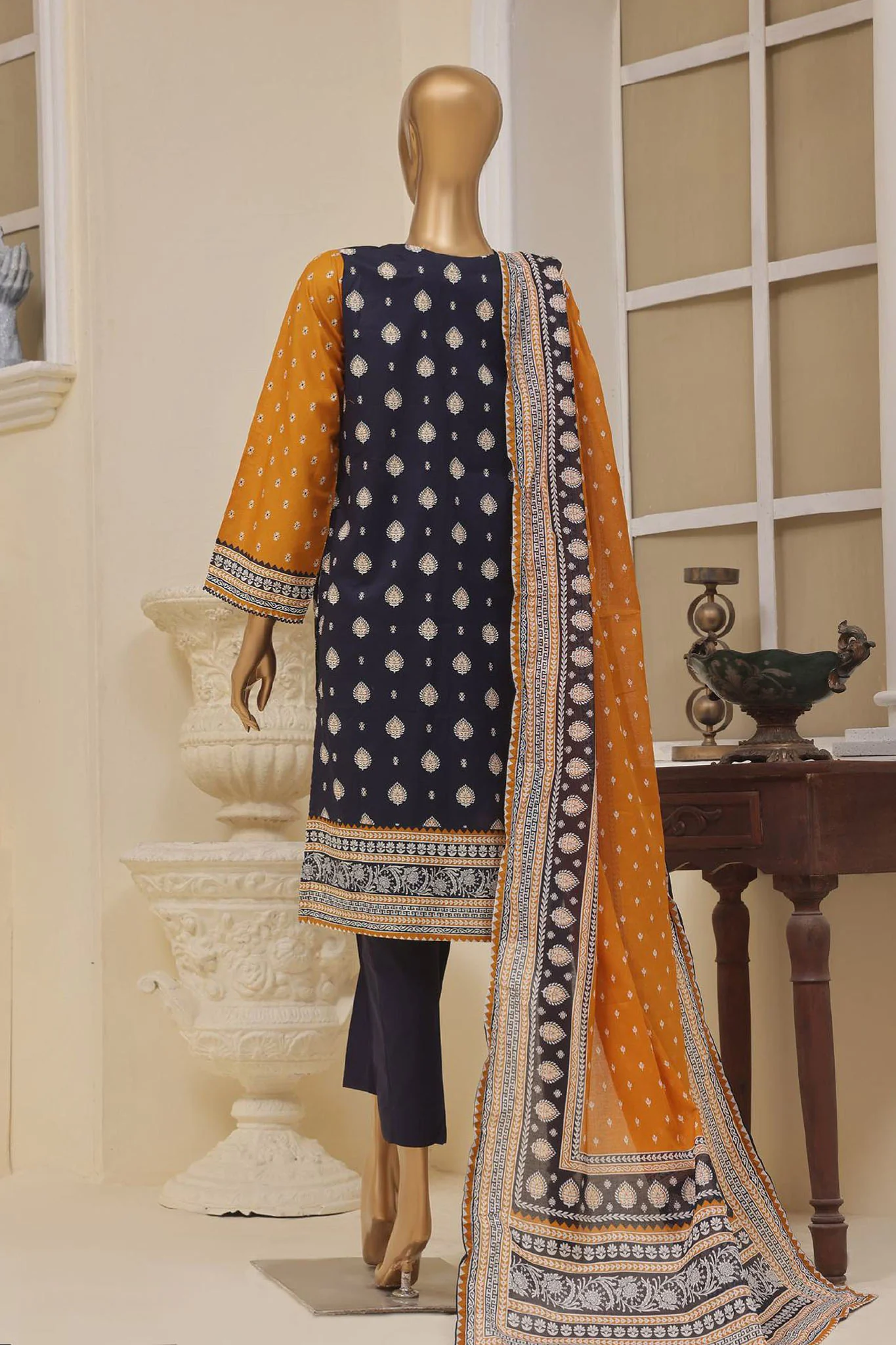 Bin Saeed Stitched 3 Piece Exclusive Emb Lawn Vol-01 Collection-SM-1501-Blue - Image 3
