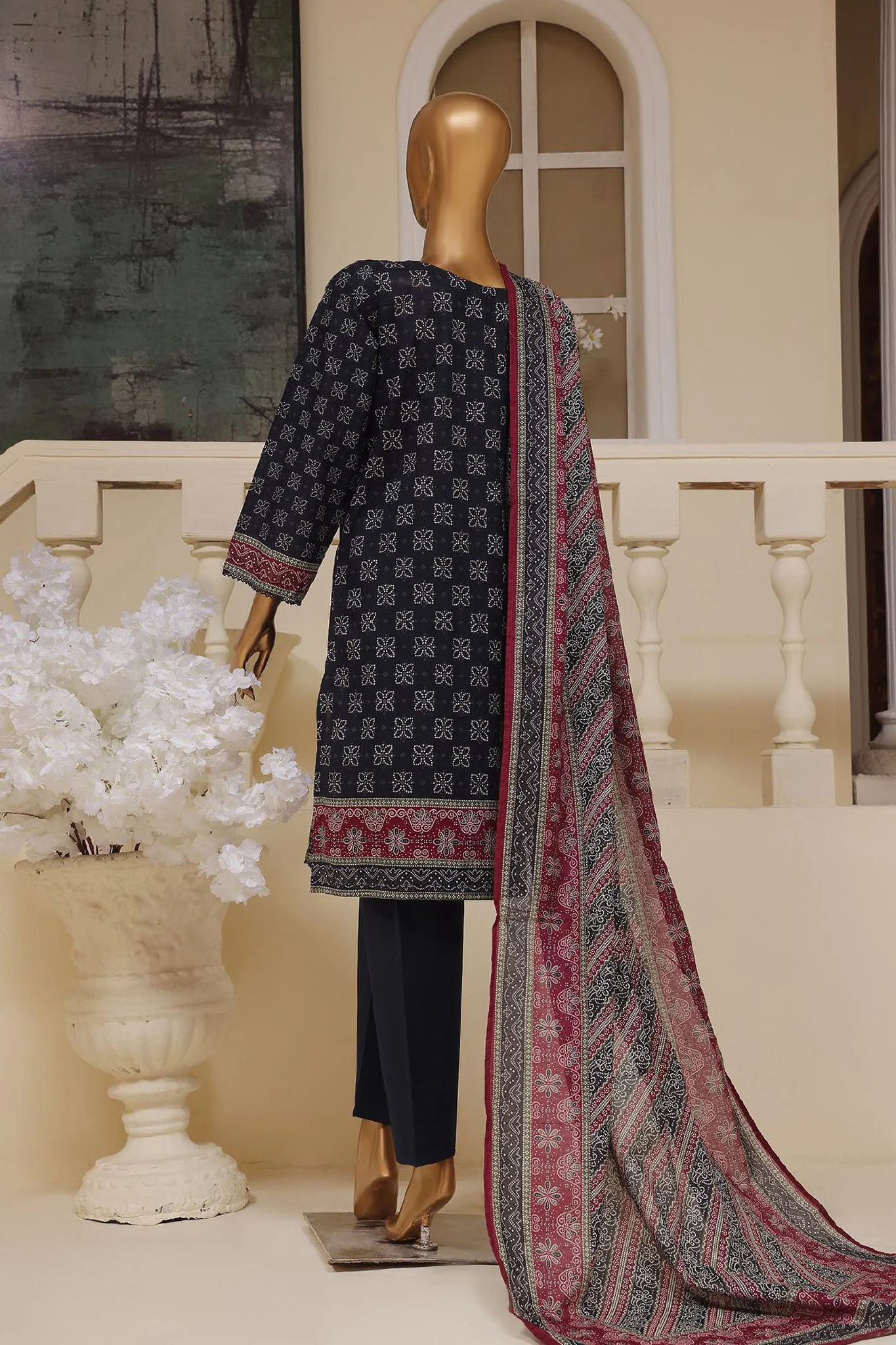 Bin Saeed Stitched 3 Piece Exclusive Emb Lawn Vol-01 Collection-SM-SM-1512-Blue - Image 3