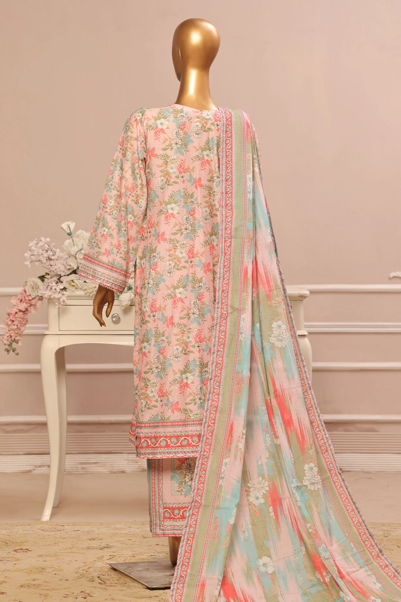 Bin Saeed Stitched 3 Piece Exclusive Emb Lawn Vol-02 Collection-SM-1558-Pink - Image 3
