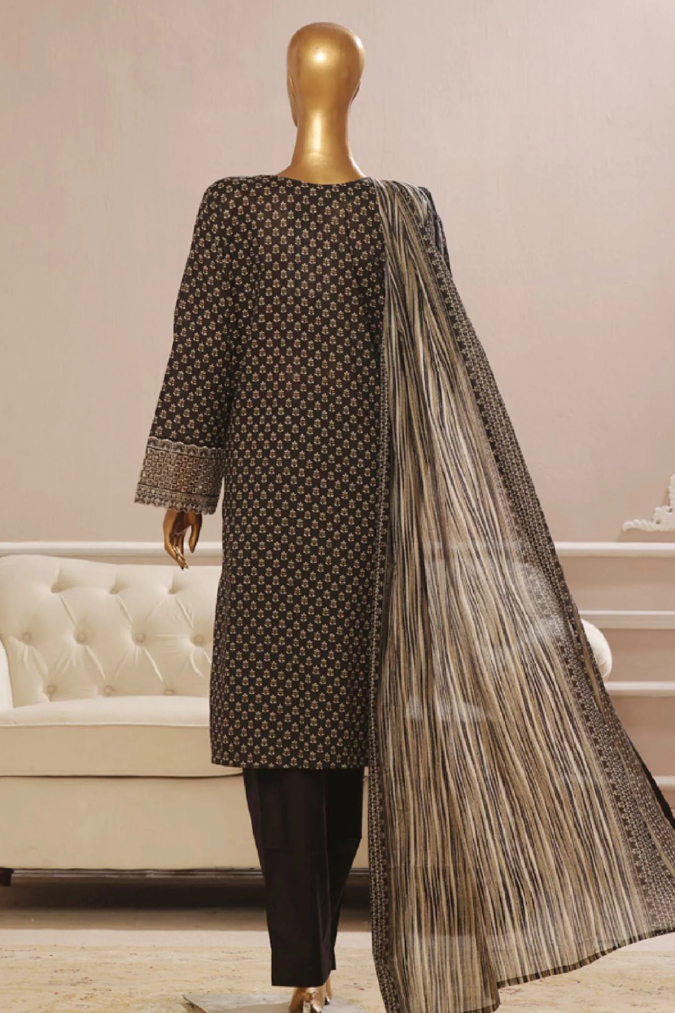 Bin Saeed Stitched 3 Piece Exclusive Emb Lawn Vol-02 Collection-SM-1575-Black - Image 3