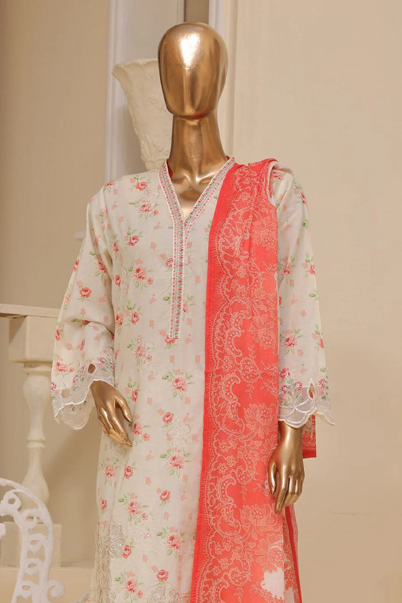 Bin Saeed Stitched 3 Piece Exclusive Emb Lawn Vol-03 Collection-SM-1685-Pista - Image 2