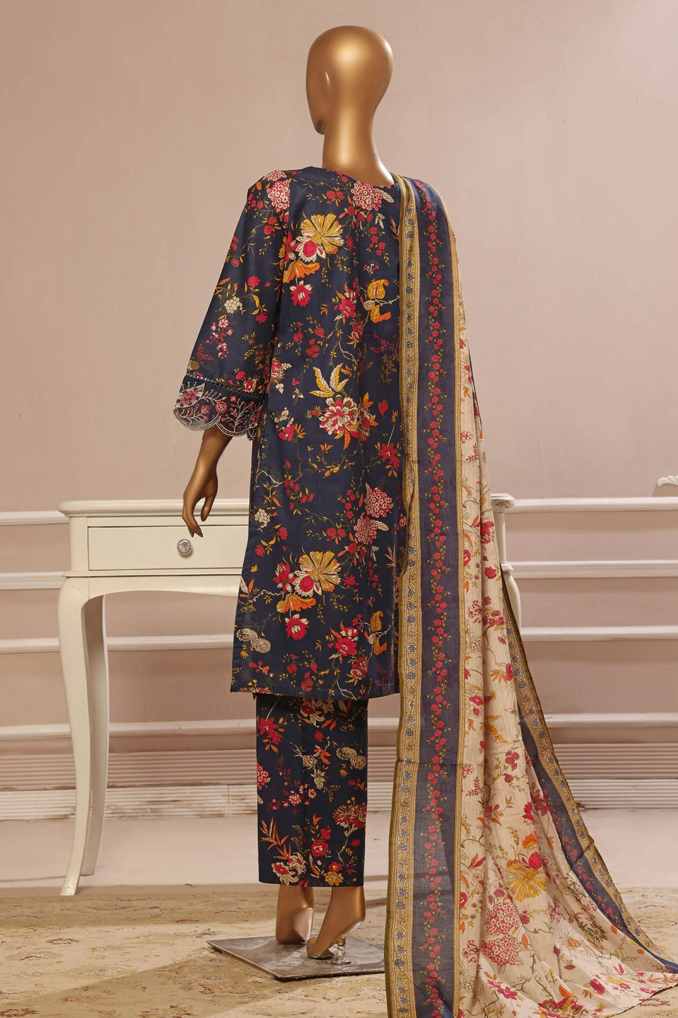 Bin Saeed Stitched 3 Piece Exclusive Emb Lawn Vol-03 Collection-WC-1706-Blue - Image 3