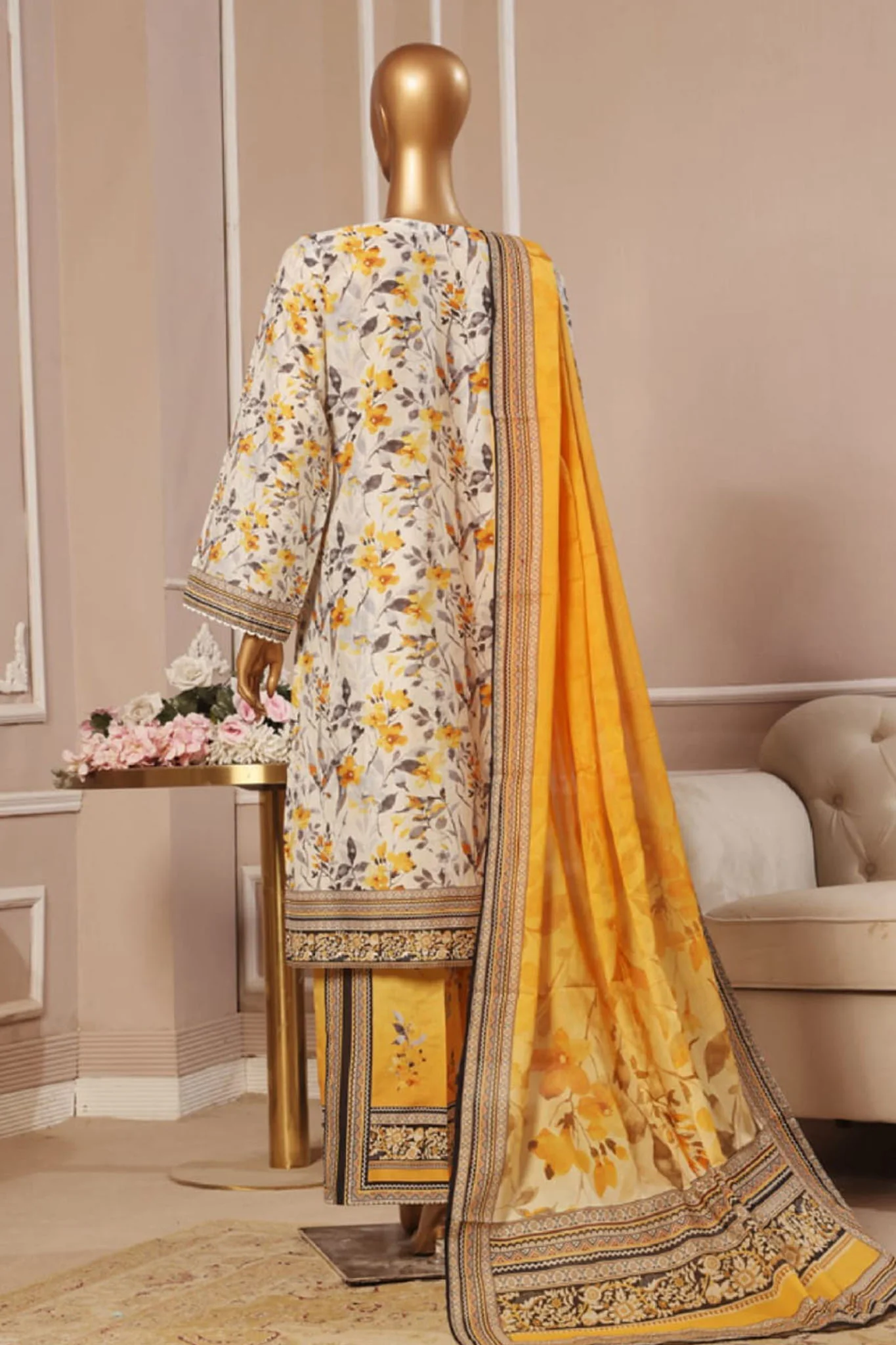 Bin Saeed Stitched 3 Piece Exclusive Emb Lawn Vol-05 Collection-SM-1933-Yellow - Image 3