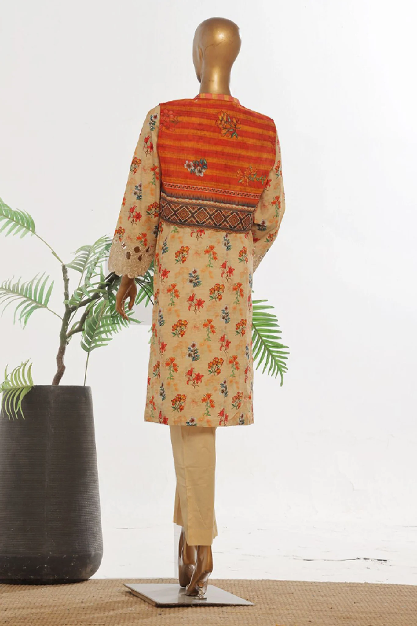 Bin Saeed Stitched 3 Piece Exclusive Emb Lawn With Coat Vol-02 Collection-SM-1738-Skin - Image 3