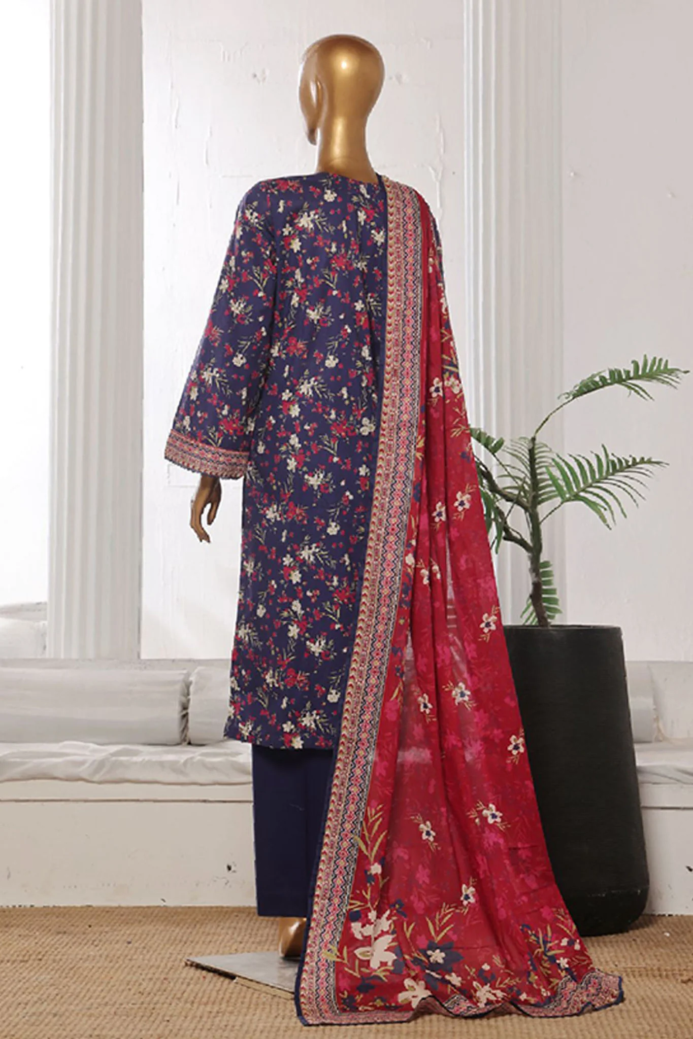 Bin Saeed Stitched 3 Piece Exclusive Printed Cotton Suit-WC-1301-Blue - Image 3