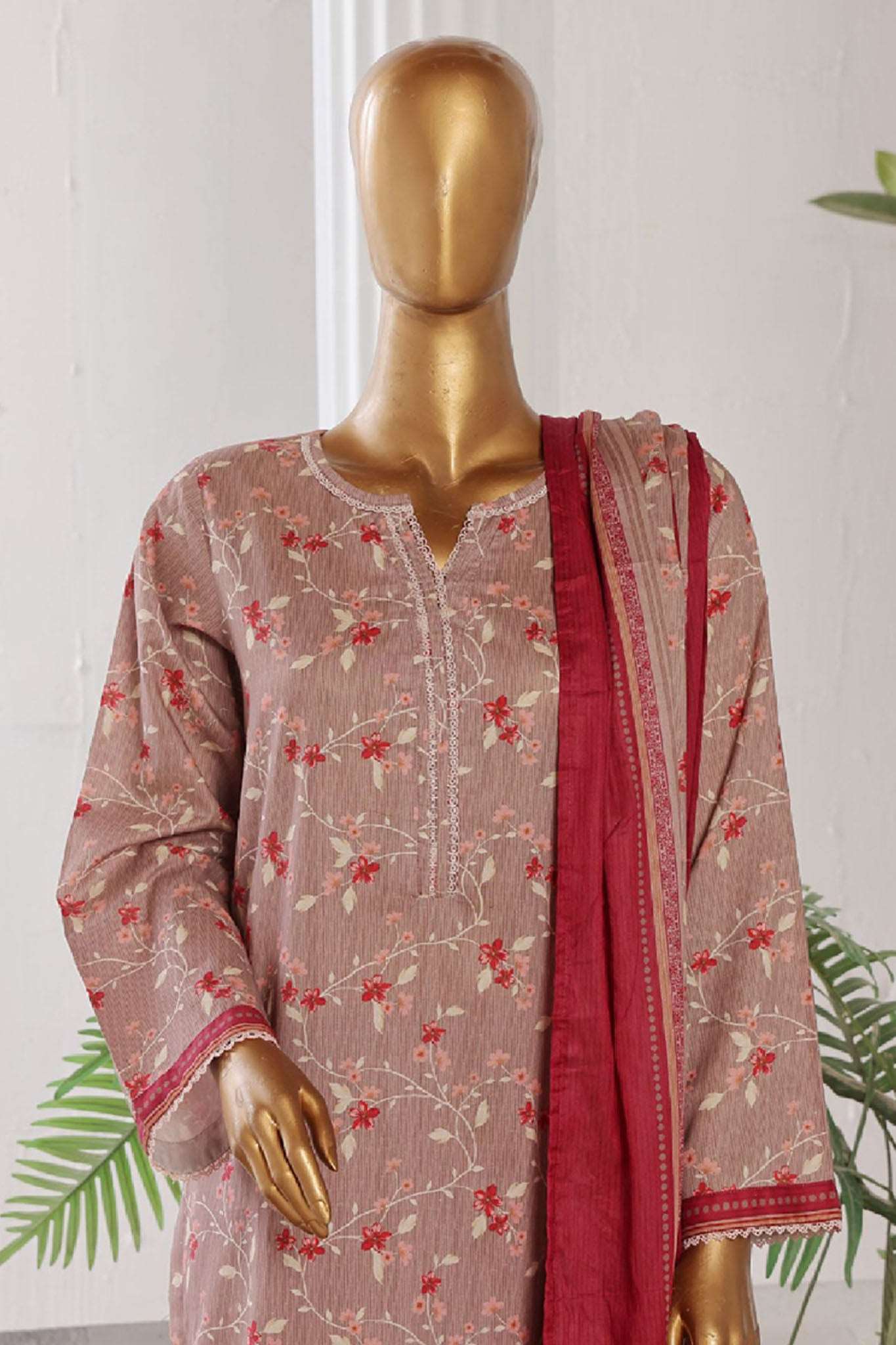 Bin Saeed Stitched 3 Piece Exclusive Printed Cotton Suit-WC-1309-Brown - Image 2
