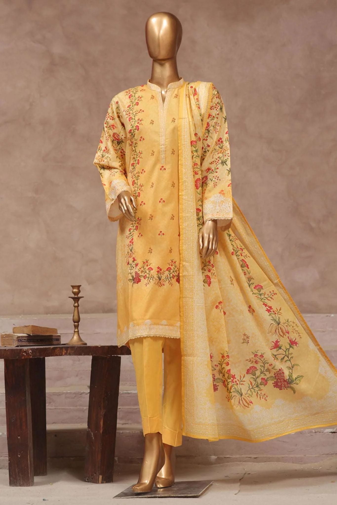 Bin Saeed Stitched 3 Piece Exclusive Printed Cotton Vol-02 Suit-WC-1321-Yellow