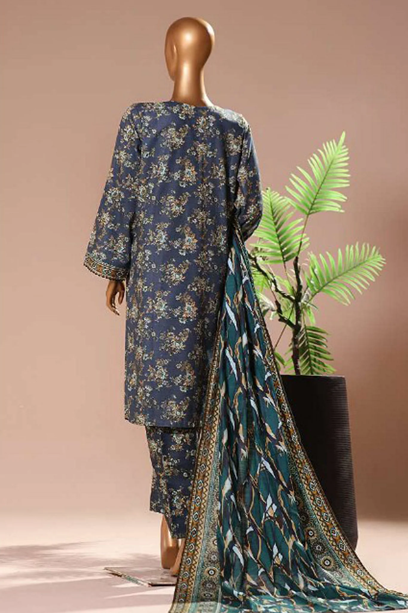 Bin Saeed Stitched 3 Piece Exclusive Printed Khaddar Suit-WK-1109-Teal - Image 3