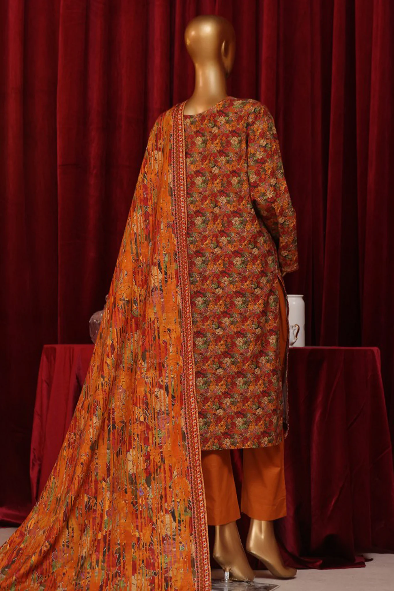 Bin Saeed Stitched 3 Piece Exclusive Printed Khaddar Vol-07 Suit-WK-1152-Rust - Image 3
