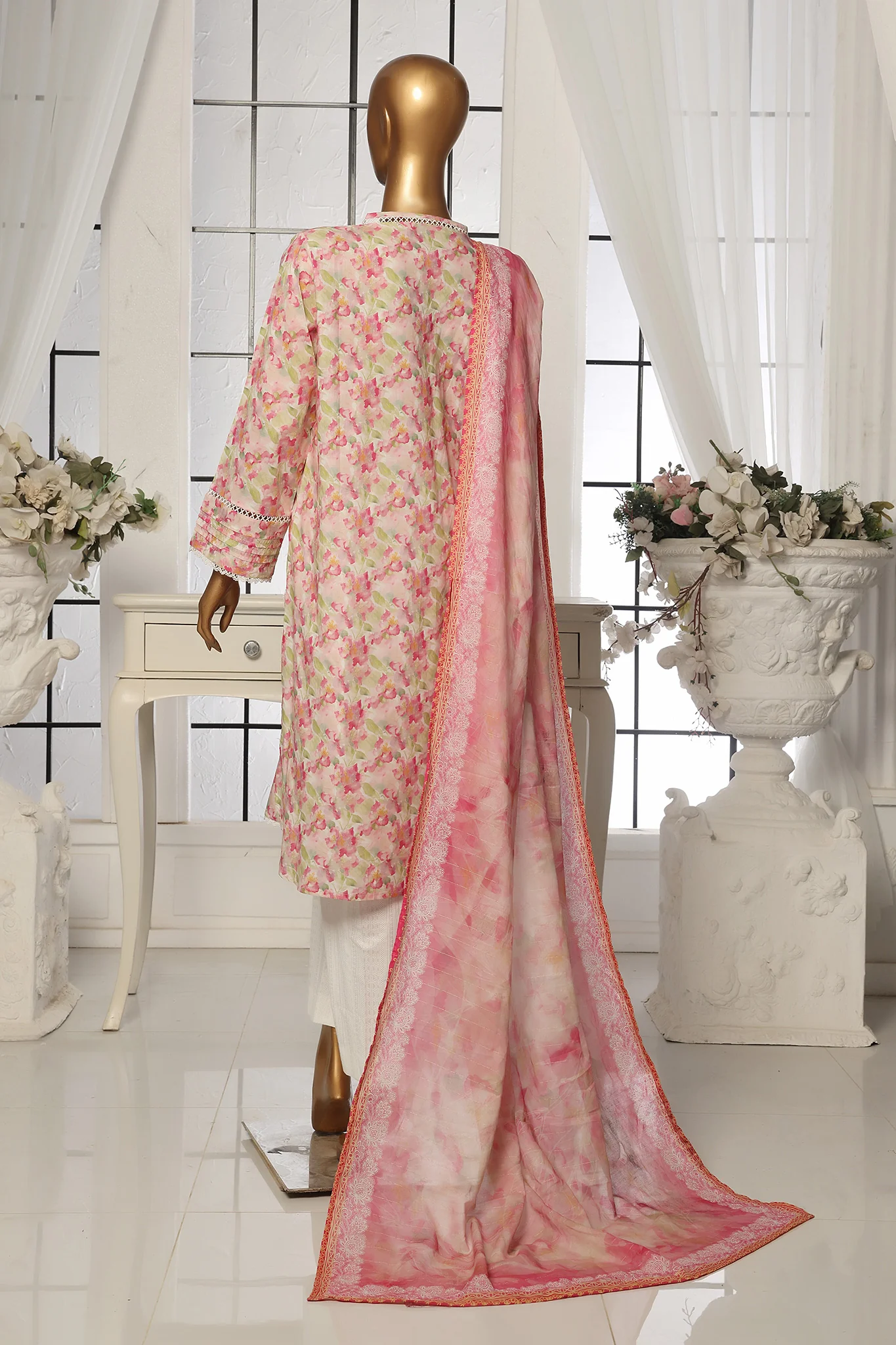 Bin Saeed Stitched 3 Piece Exclusive Printed Lawn Vol-01 Collection-SM-104-Peach - Image 3