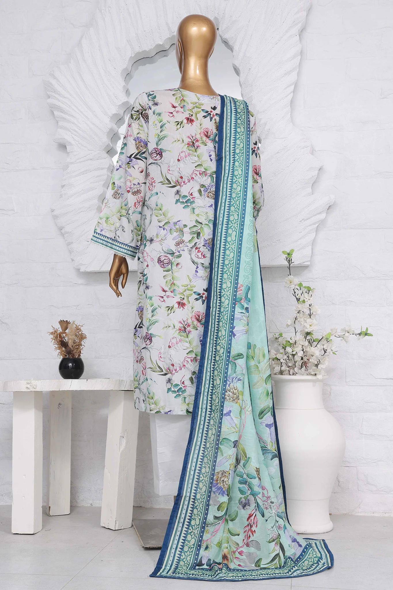 Bin Saeed Stitched 3 Piece Exclusive Printed Lawn Vol-03 Collection-SM-1410-L.Grey - Image 3