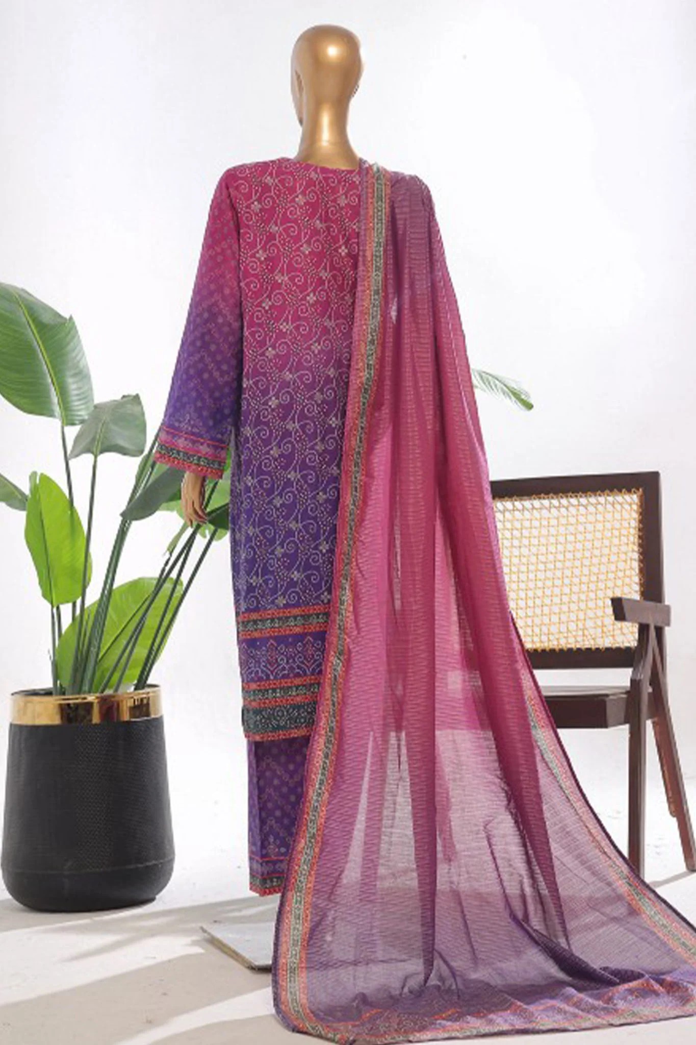 Bin Saeed Stitched 3 Piece Exclusive Printed Lawn Vol-03 Suit-SM-1837-Purple - Image 3