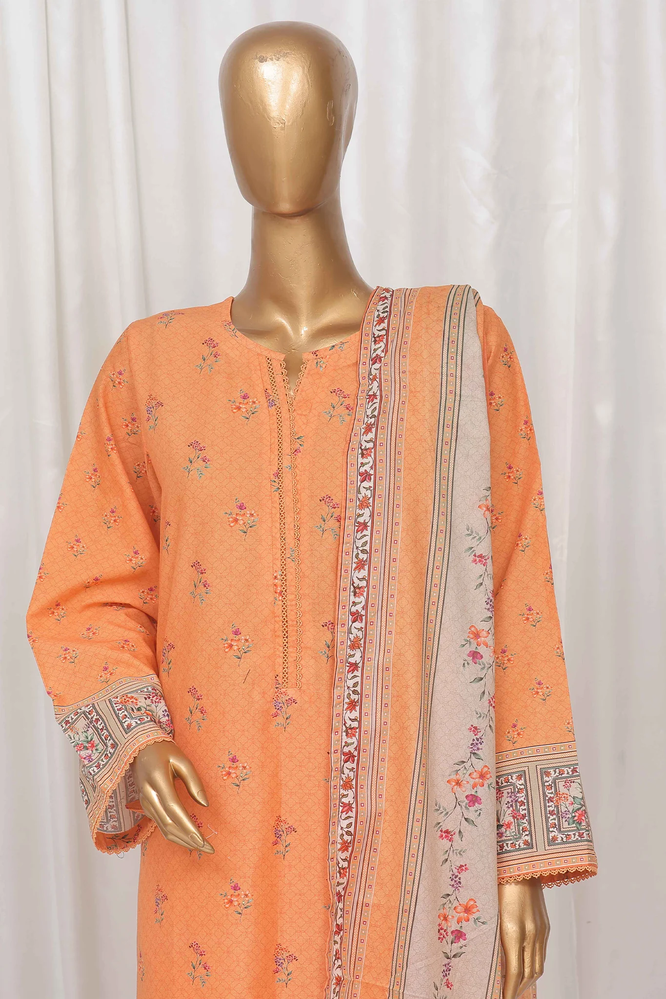 Bin Saeed Stitched 3 Piece Exclusive Printed Lawn Vol-04 Collection-SM-1366-Orange - Image 2