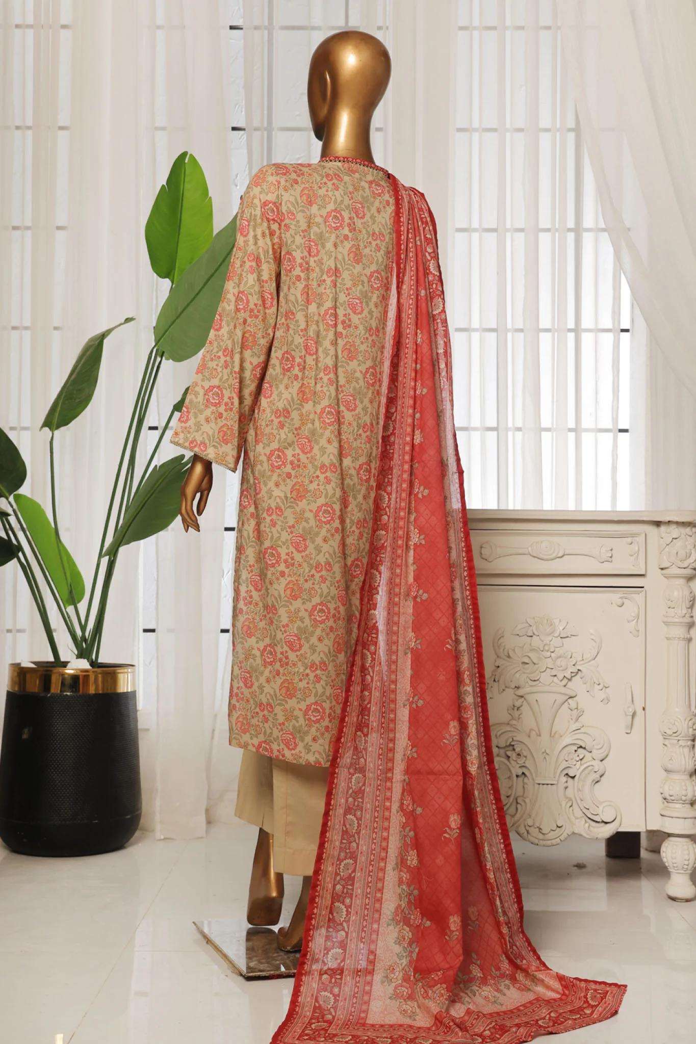 Bin Saeed Stitched 3 Piece Exclusive Printed Lawn Vol-04 Suit-NSM-1900-Skin - Image 3