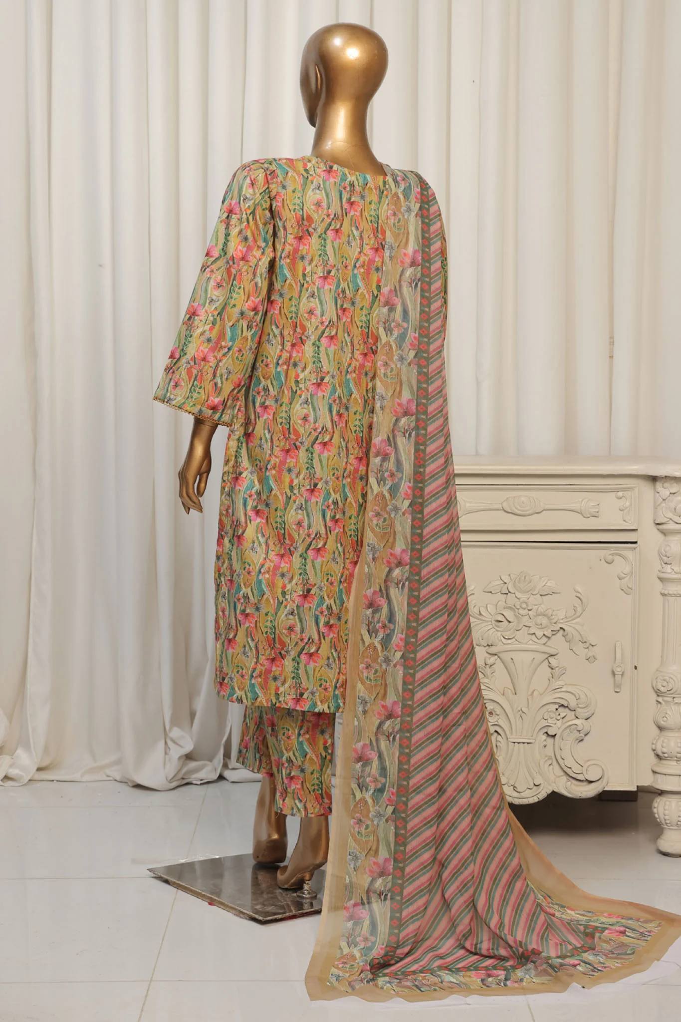 Bin Saeed Stitched 3 Piece Exclusive Printed Lawn Vol-04 Suit-WCK-1912-Yellow - Image 3