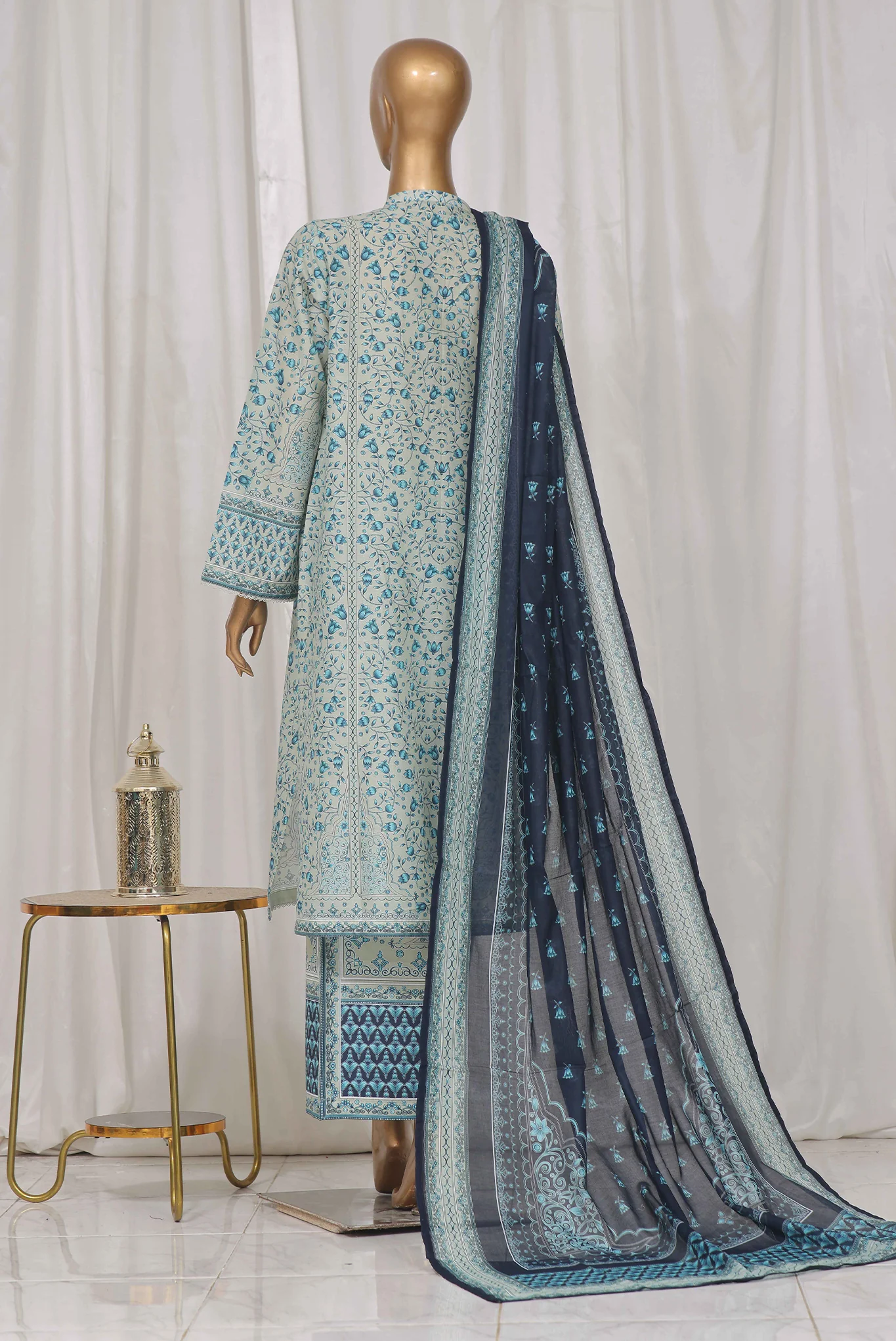Bin Saeed Stitched 3 Piece Exclusive Printed Lawn Vol-05 Collection-SM-1367-Grey - Image 3
