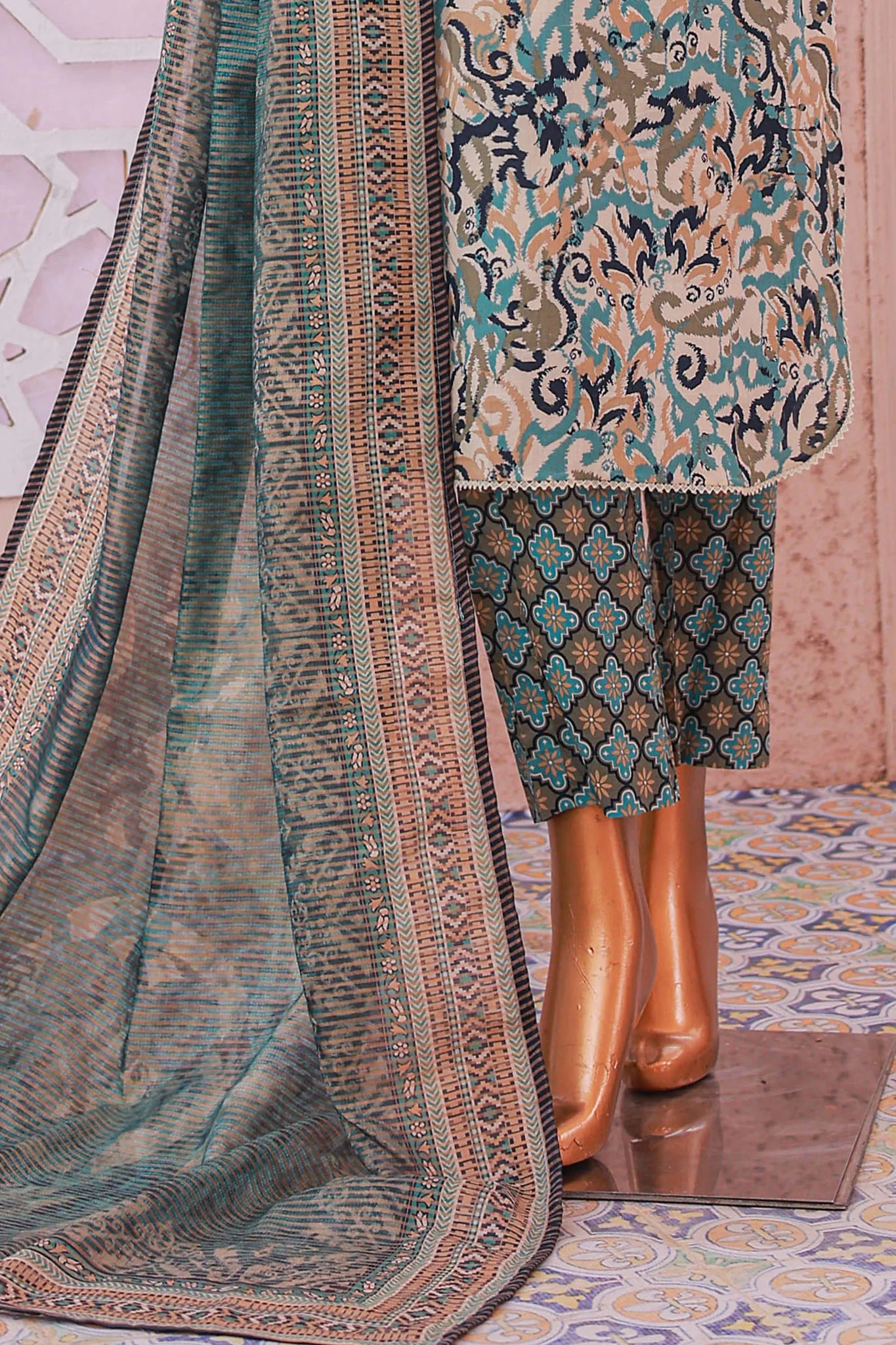 Bin Saeed Stitched 3 Piece Exclusive Printed Lawn Vol-05 Suit-SM-1925-Skin - Image 3