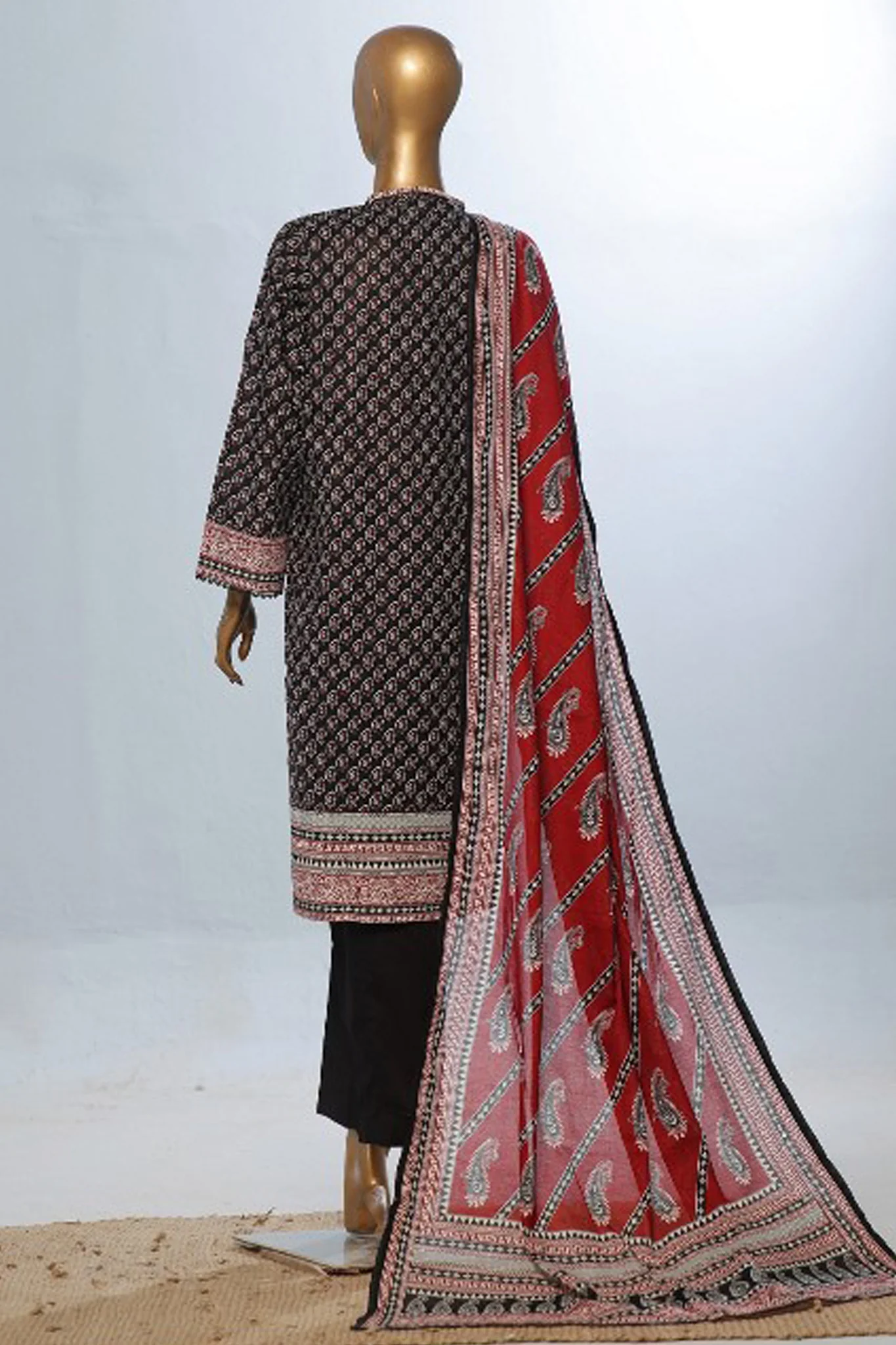 Bin Saeed Stitched 3 Piece Exclusive Printed Lawn Vol-08 Suit-SM-1171-Black - Image 3