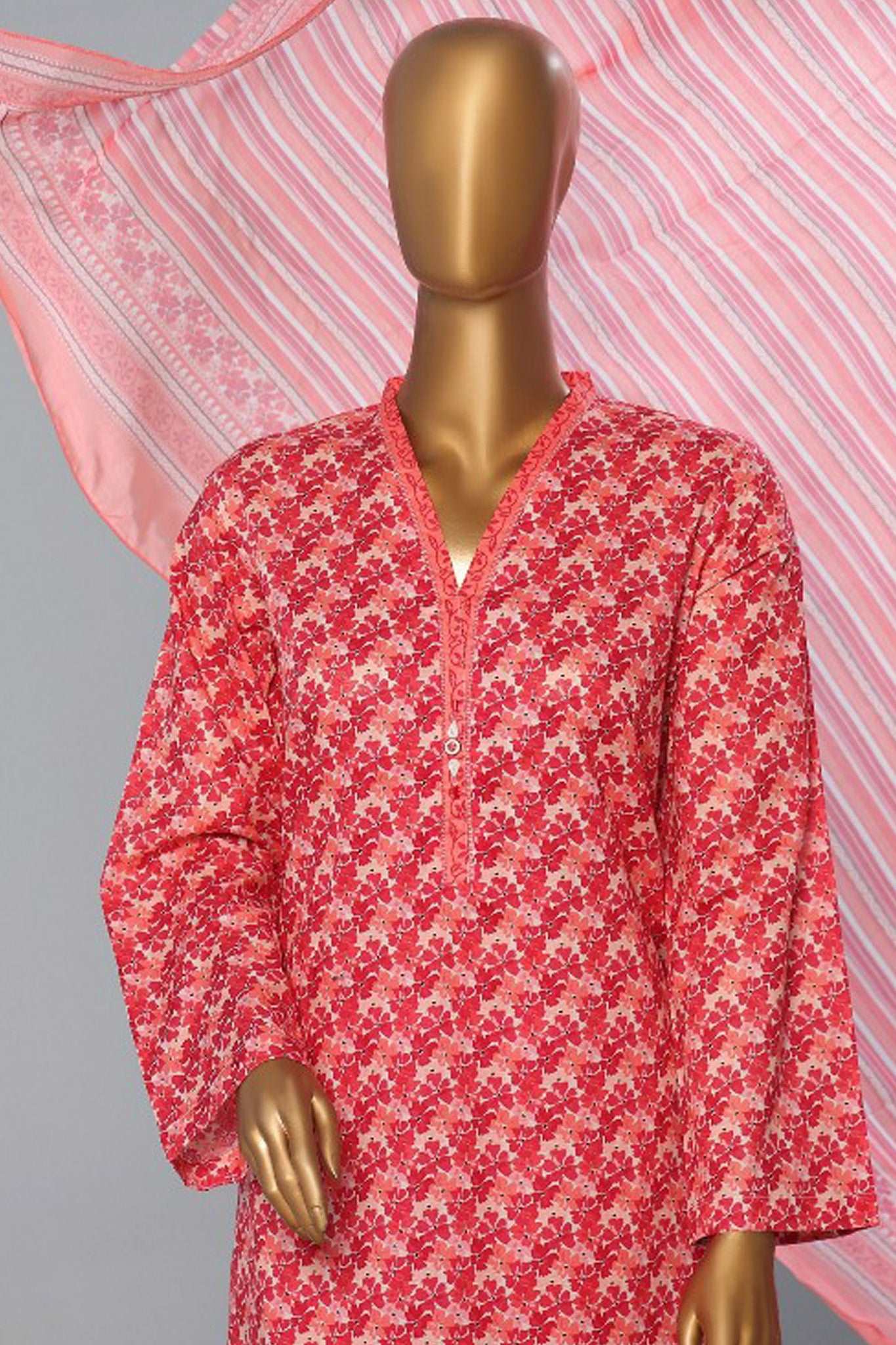 Bin Saeed Stitched 3 Piece Exclusive Printed Lawn Vol-08 Suit-SMK-1174-Pink - Image 2