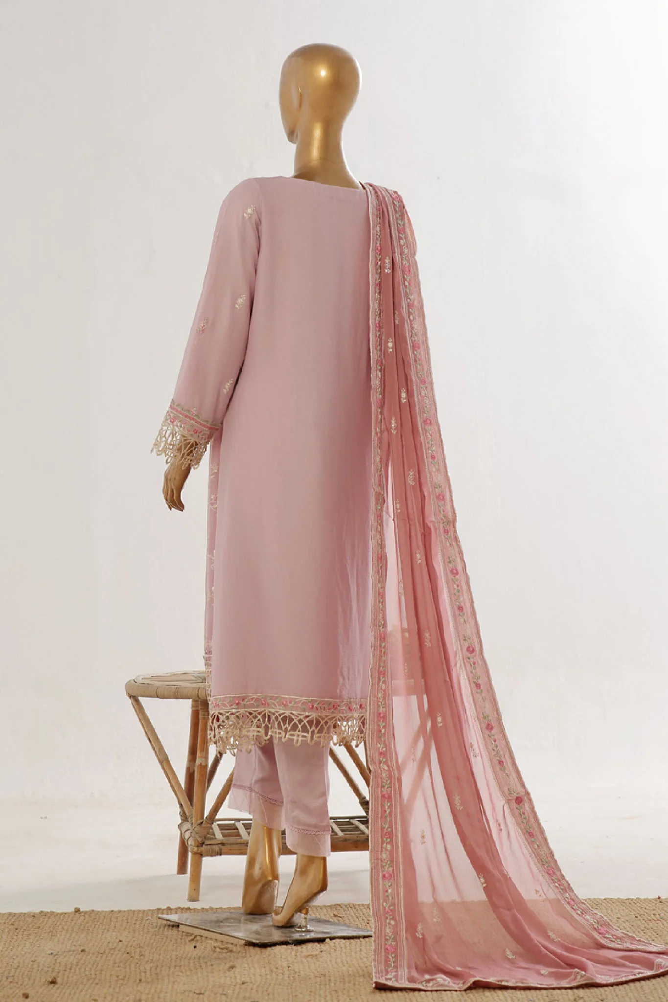 Bin Saeed Stitched 3 Piece Luxury Emb Chiffon Suit-OMSC-1549-T.Pink - Image 3