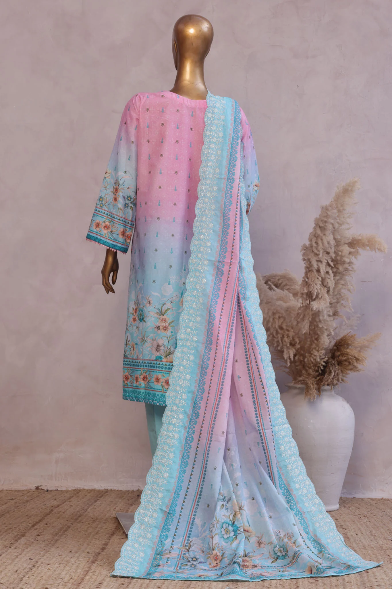 Bin Saeed Stitched 3 Piece Luxury Emb with Emb Dupatta Suit-SM-1995-Pink - Image 3