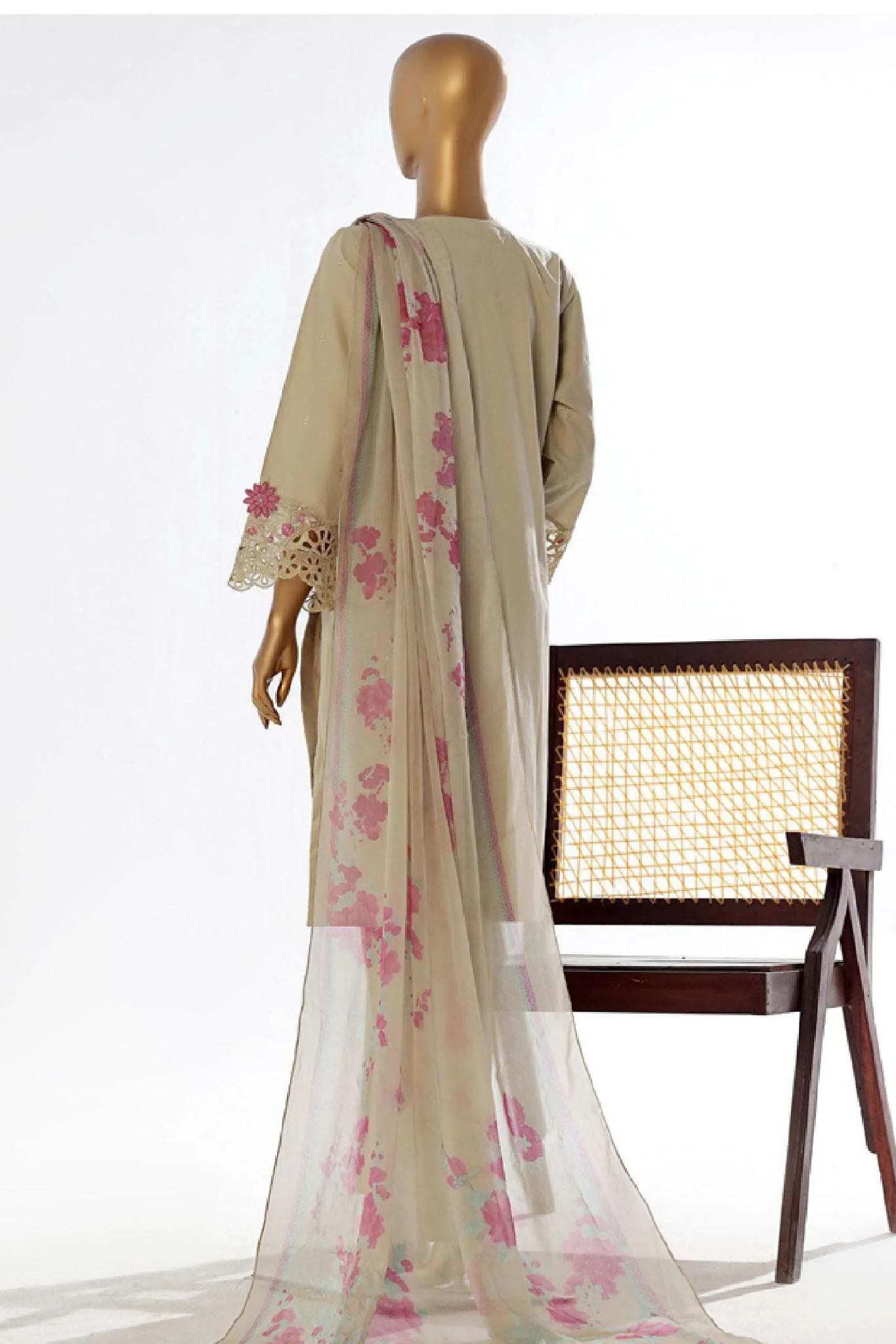 Bin Saeed Stitched 3 Piece Luxury Plain Cotton Collection-LF-1493-Skin - Image 3
