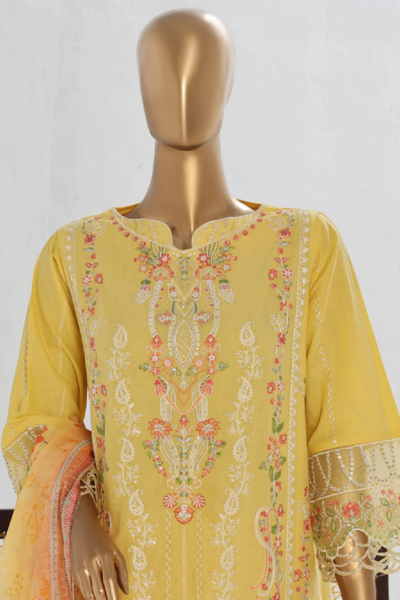 Bin Saeed Stitched 3 Piece Luxury Plain Cotton Vol-02 Collection-LF-1602-Yellow - Image 2