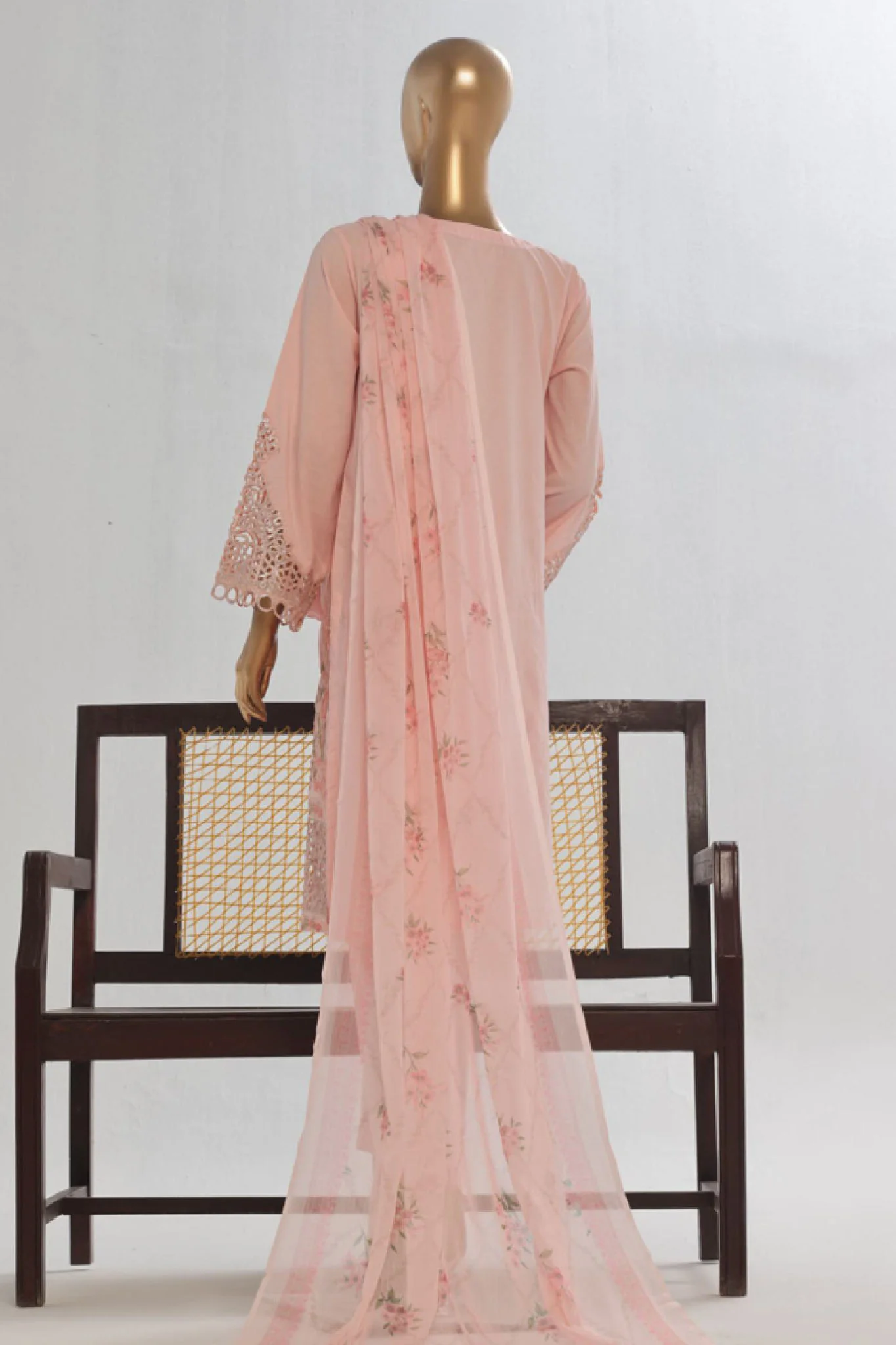 Bin Saeed Stitched 3 Piece Luxury Plain Cotton Vol-02 Collection-LF-1605-Pink - Image 3