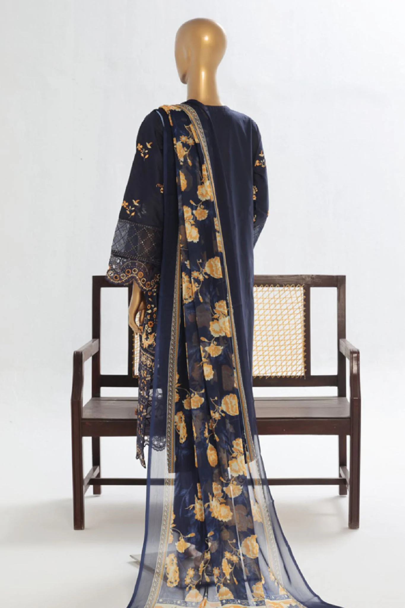 Bin Saeed Stitched 3 Piece Luxury Plain Cotton Vol-02 Collection-LF-1615-Blue - Image 3