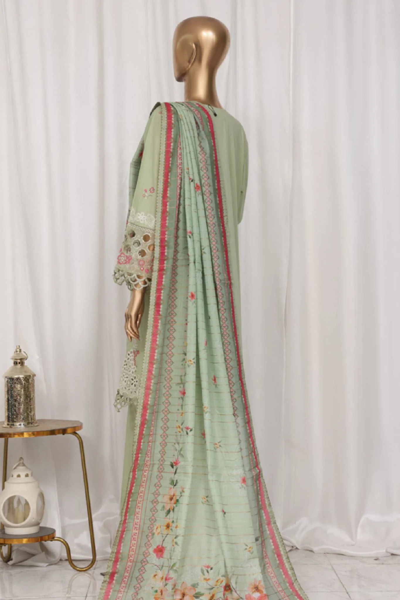 Bin Saeed Stitched 3 Piece Luxury Plain Cotton Vol-03 Collection-LF-1717-Pista - Image 3