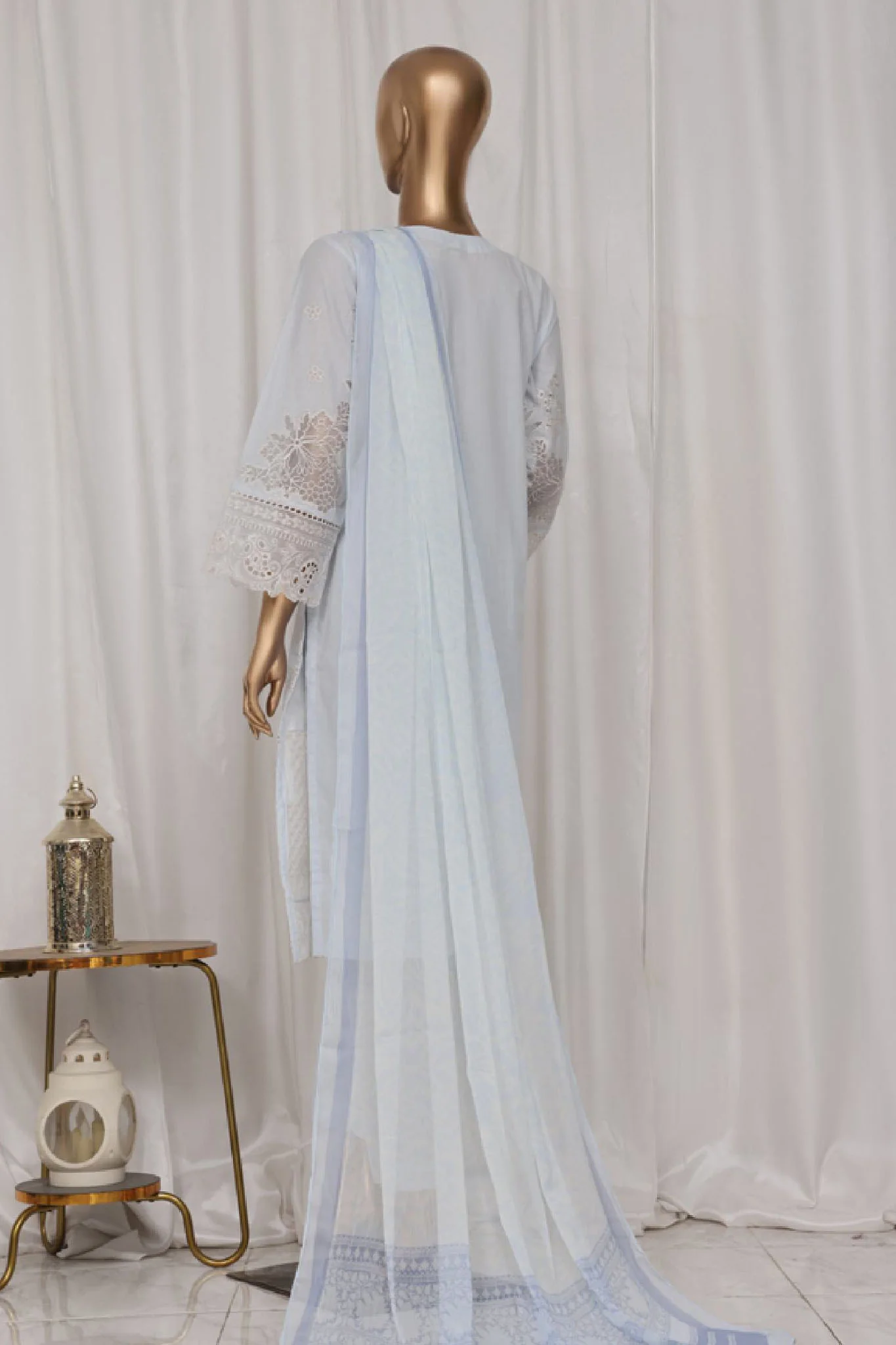 Bin Saeed Stitched 3 Piece Luxury Plain Cotton Vol-03 Collection-LF-1721-Sky - Image 3