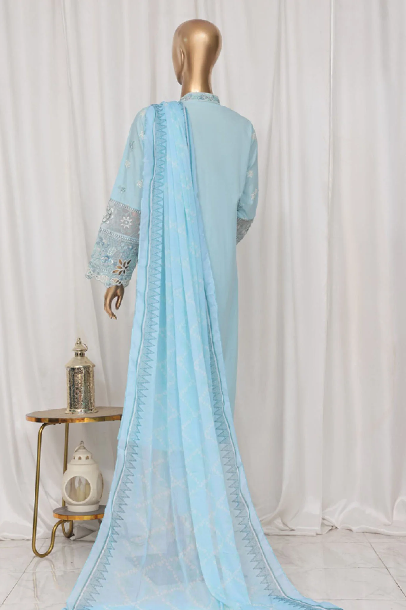 Bin Saeed Stitched 3 Piece Luxury Plain Cotton Vol-03 Collection-LF-1722-Ferozi - Image 3