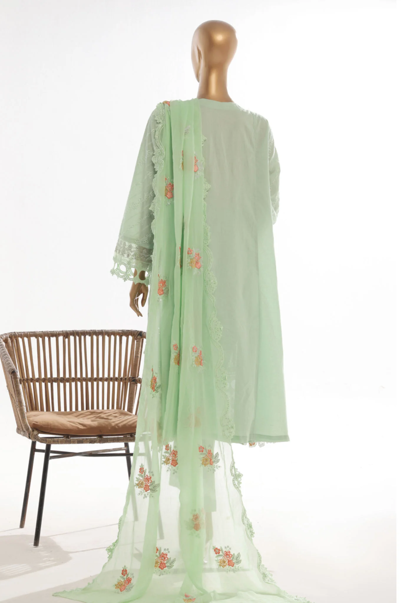 Bin Saeed Stitched 3 Piece Luxury Self & Self Frock Collection-SMK-1599-Pista - Image 3