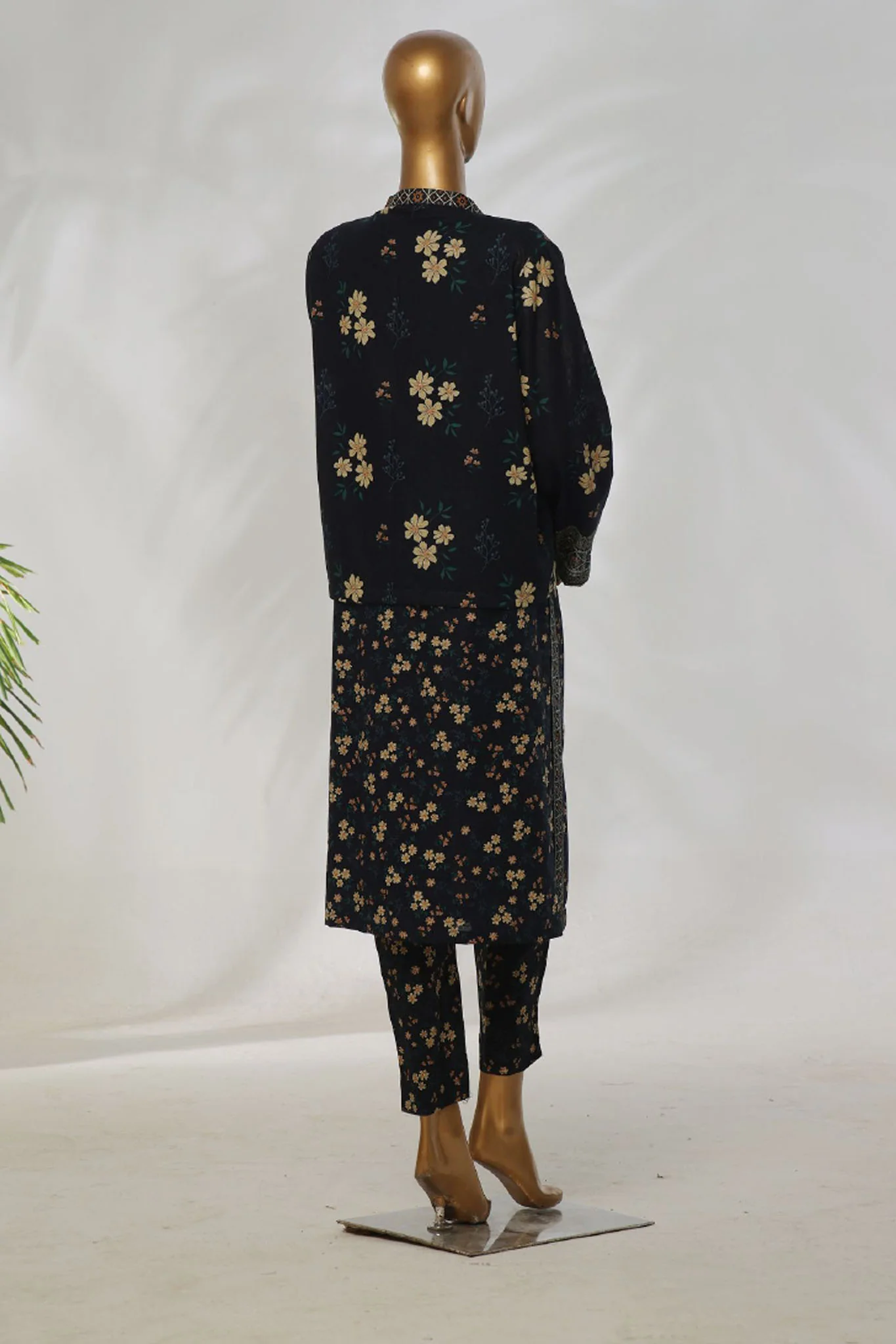 Bin Saeed Stitched 3 Piece Printed Khaddar Vol-01 Jacket Suit-WK-1292-N.Blue - Image 3